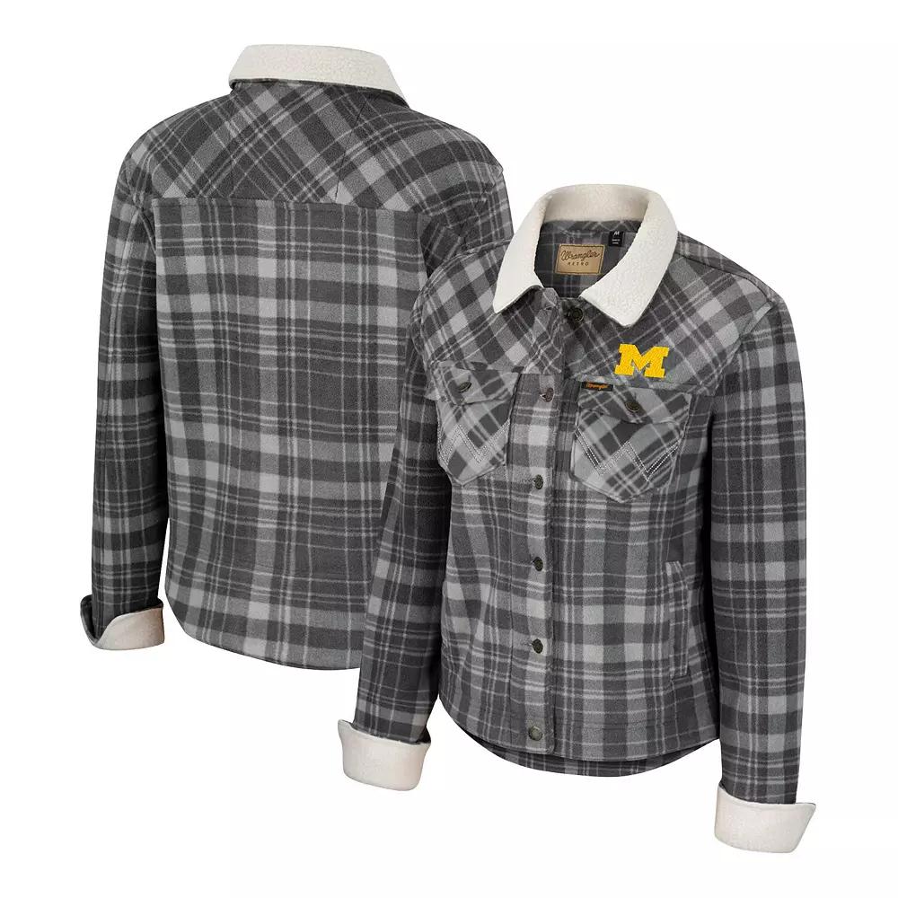Women's Colosseum x Wrangler Charcoal Michigan Wolverines Plaid Polar Fleece Button-Up Jacket,  Product Image