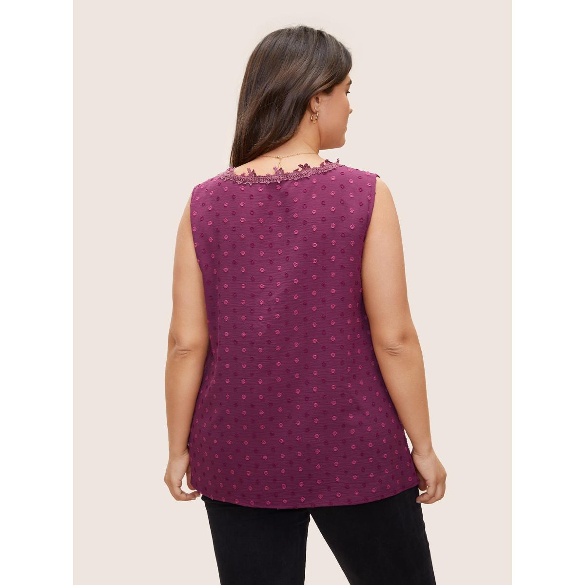 Plus Size Solid V Neck Lace Panel Textured Tank Top Women Purple Elegant Texture Work Tank Tops Camis BloomChic 12/L Product Image