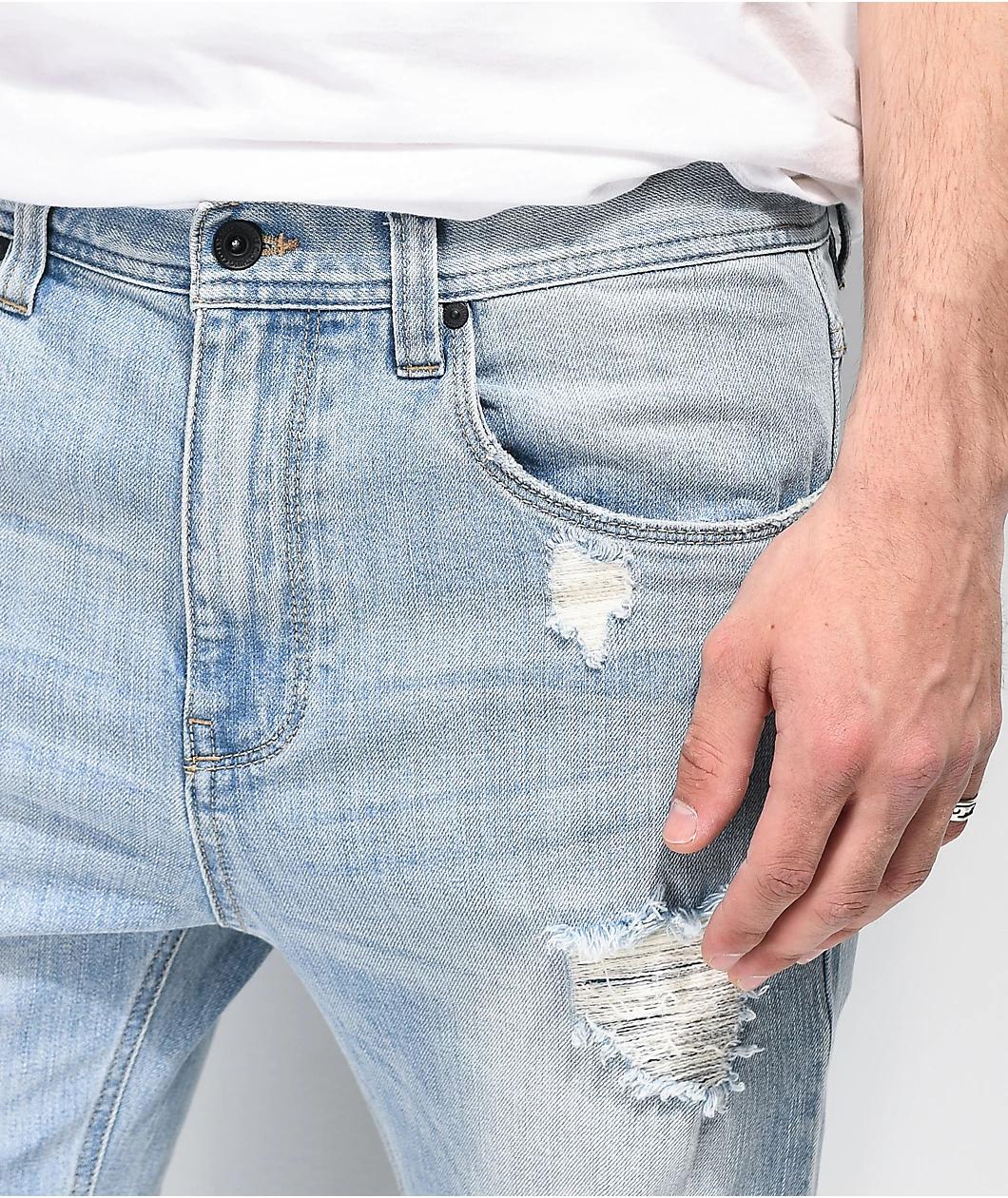 Empyre Verge Sprint Blue Distressed Tapered Skinny Jeans Product Image