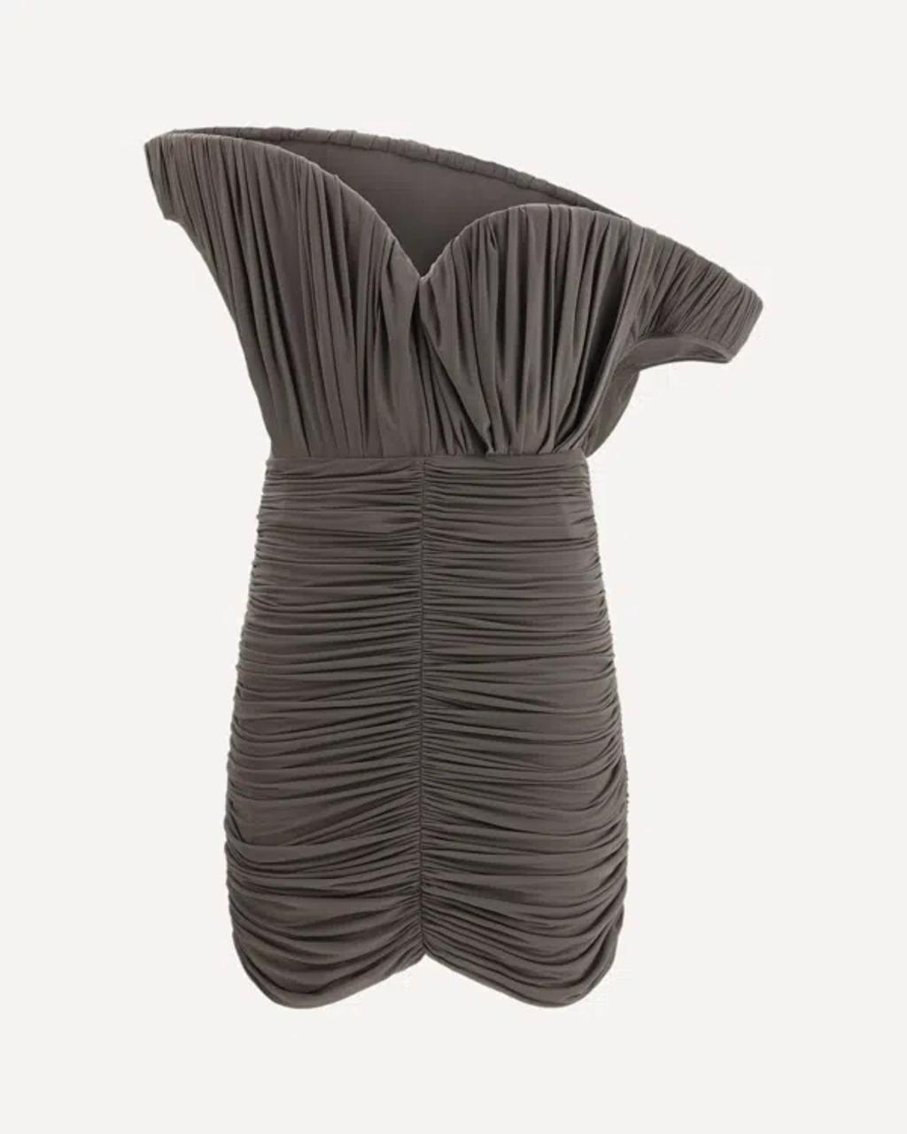 MAGDA BUTRYM Asymmetric One-shoulder Corset Dress With Ruffles In Brown Product Image