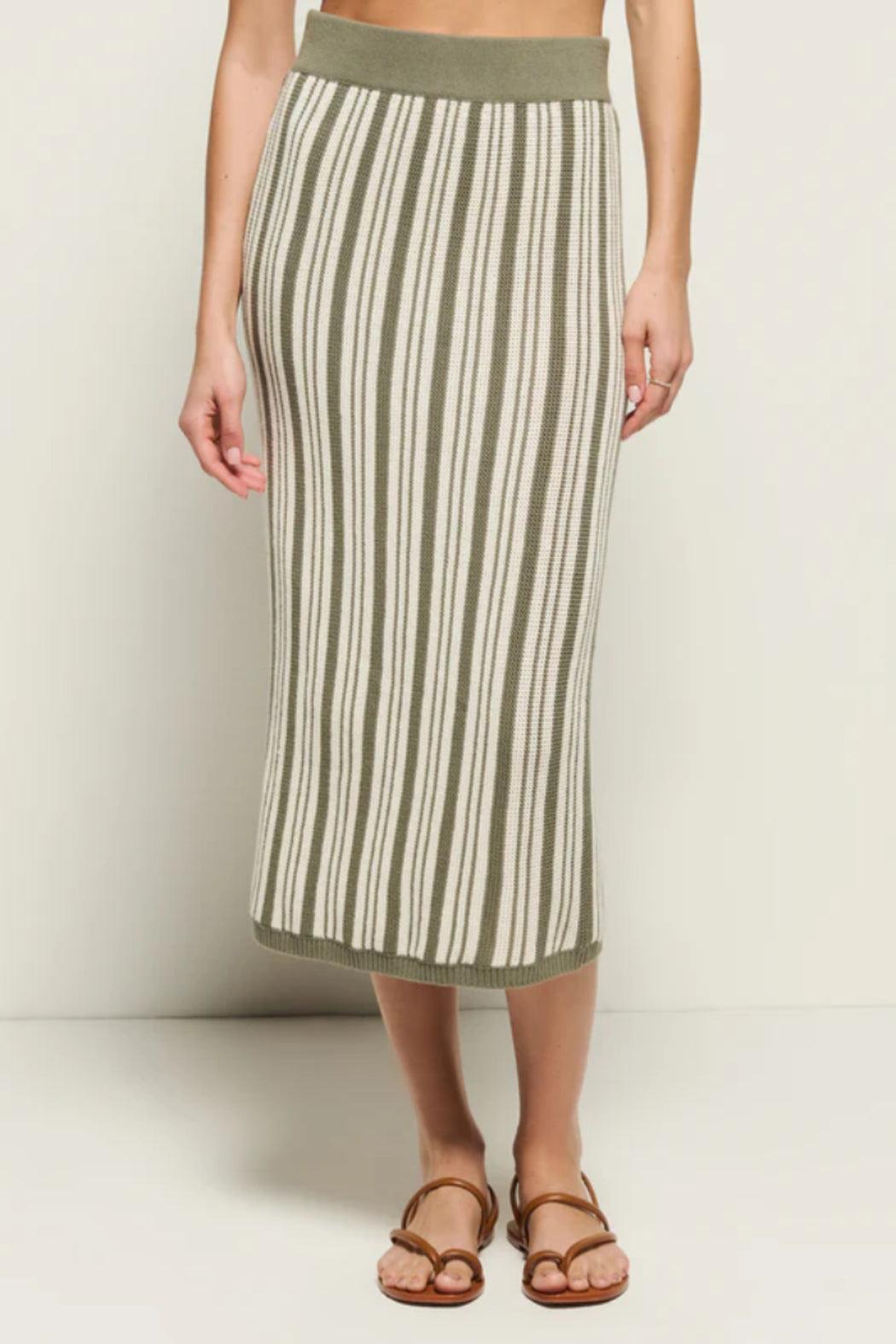 Mirella Midi Skirt- Green Herb Stripe Product Image