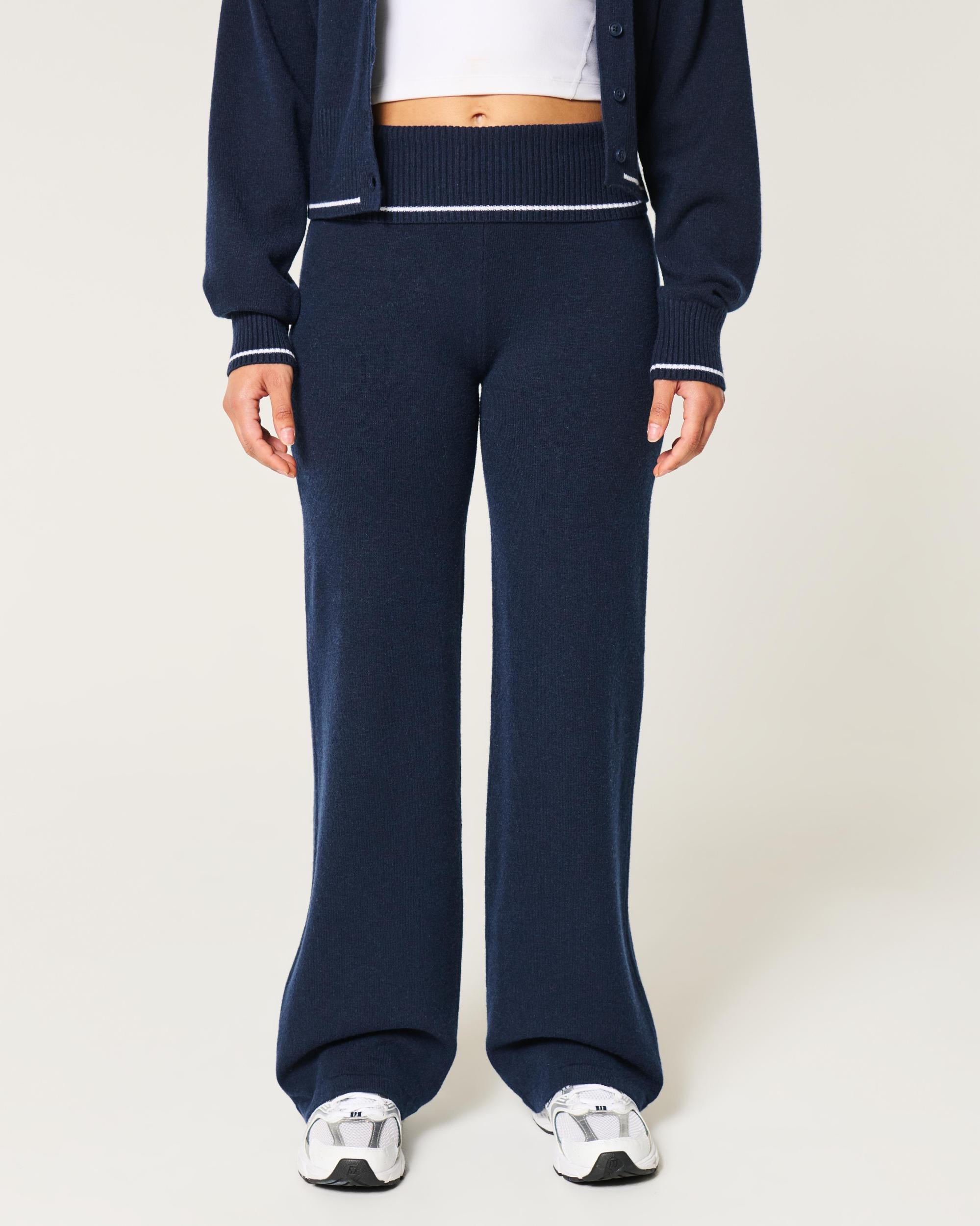 Gilly Hicks Sweater-Knit Foldover Waist Straight Pants Product Image
