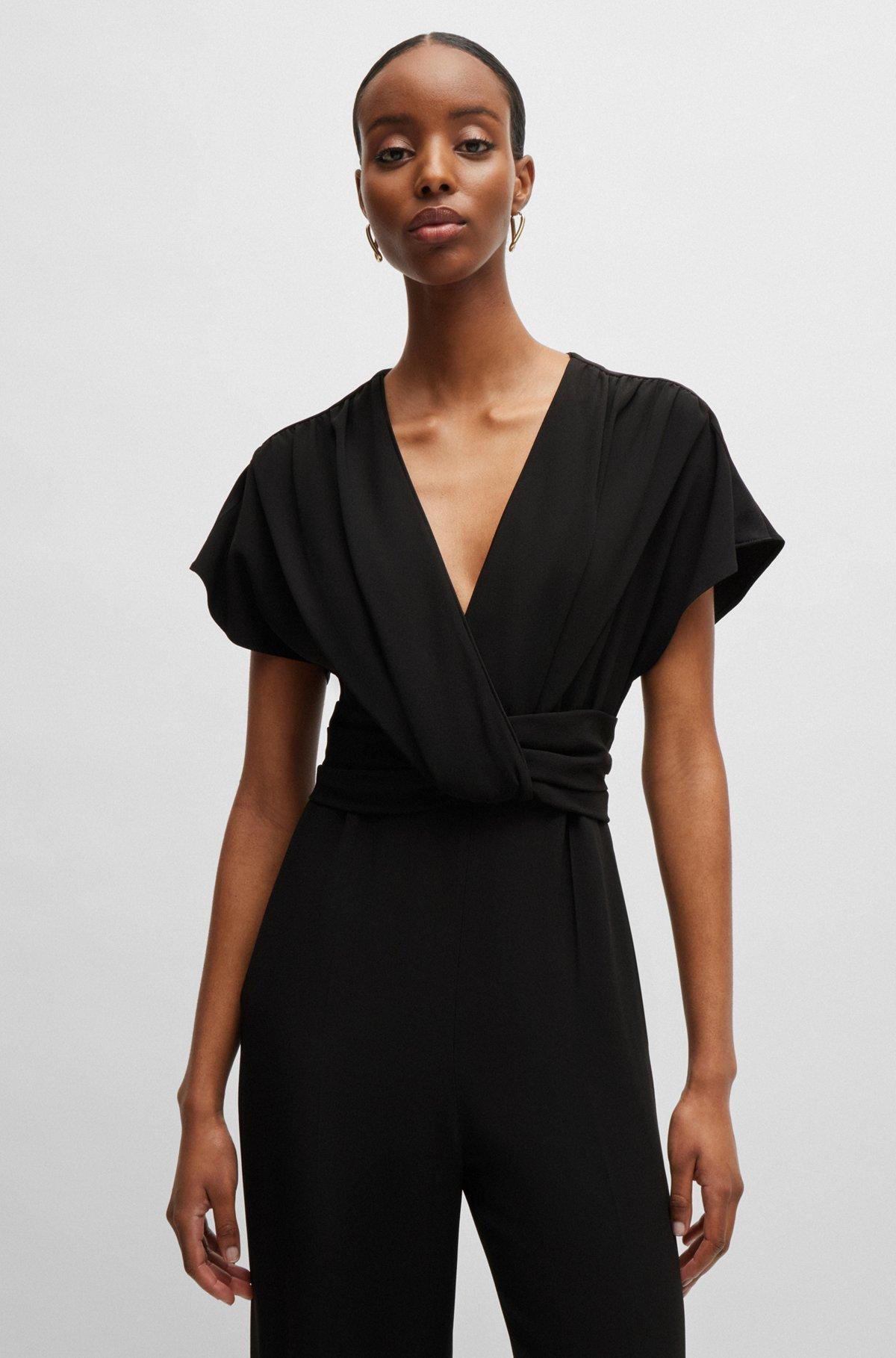 BOSS - Slim-fit jumpsuit with wrap front - Black Product Image