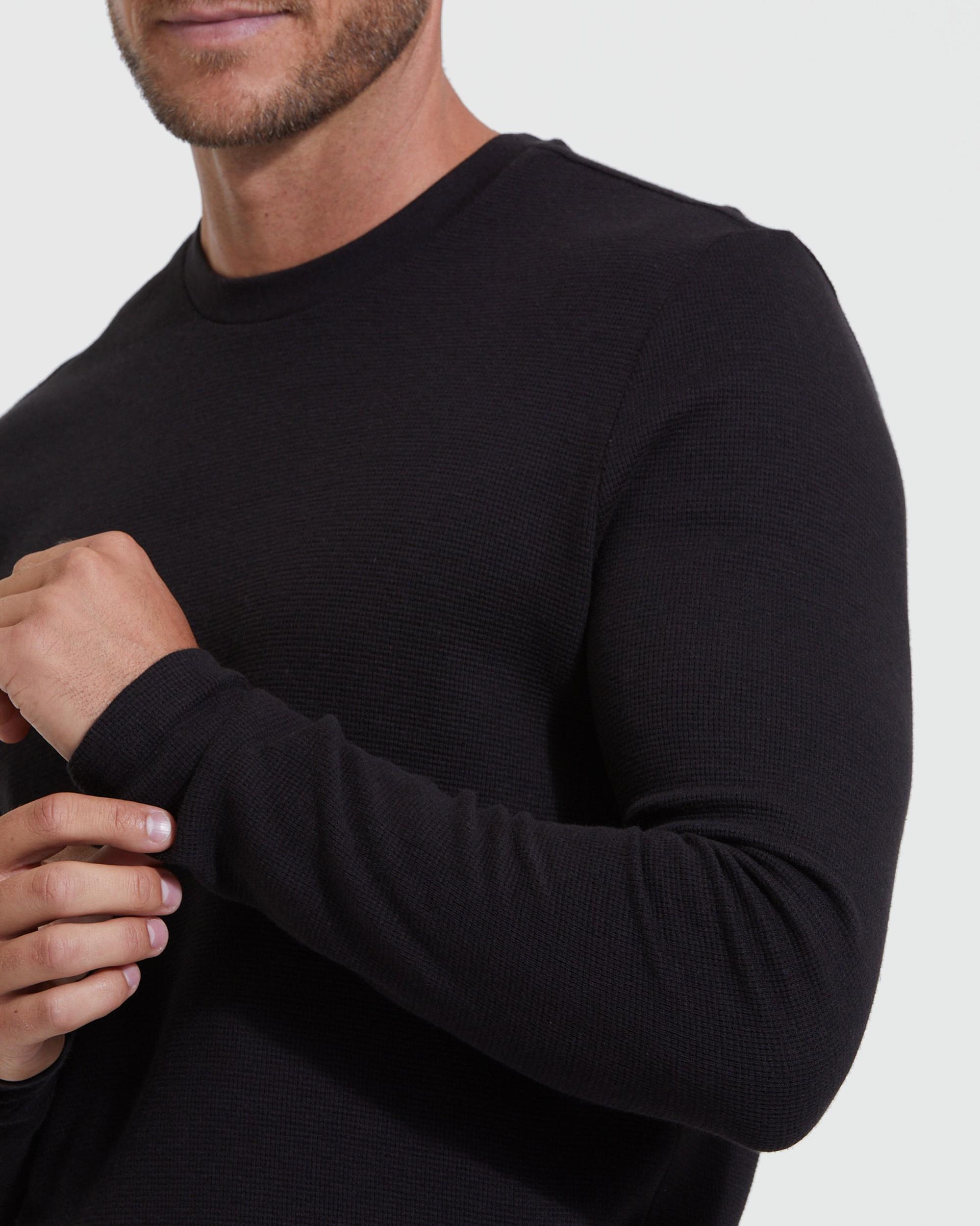 Black Waffle Long Sleeve Crew Neck Product Image