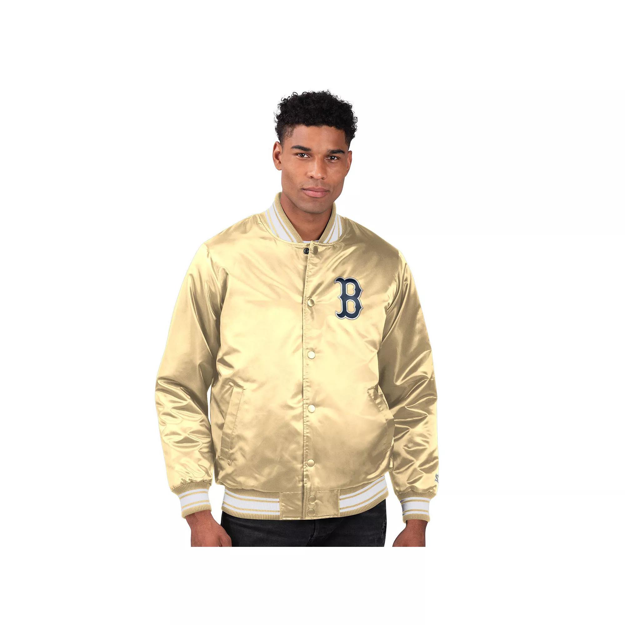 Men's Starter Tan Boston Red Sox Locker Room Satin Full-Snap Varsity Jacket, Size: XL, Team Product Image