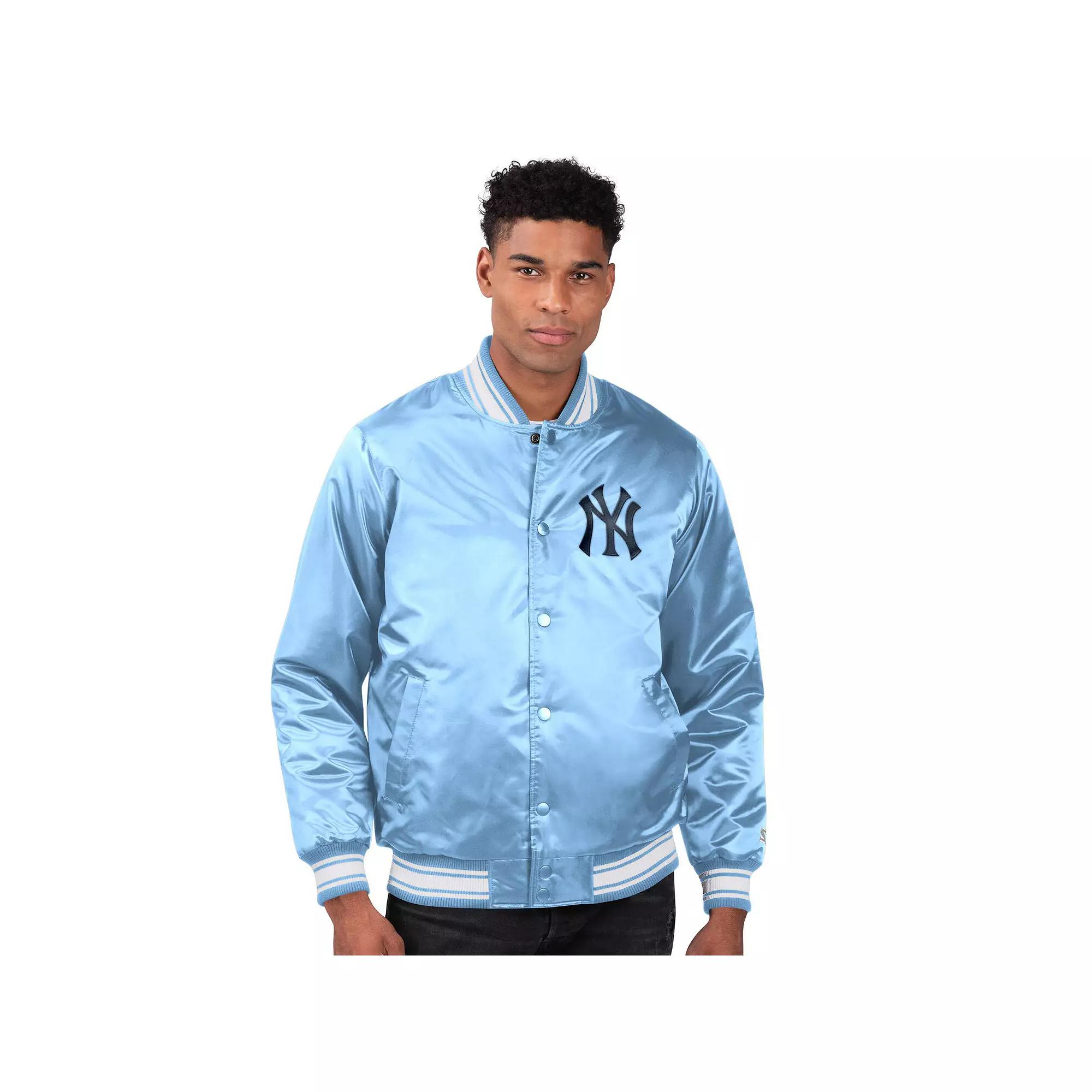 Men's Starter Light Blue New York Yankees Locker Room Satin Full-Snap Varsity Jacket, Size: Small Product Image