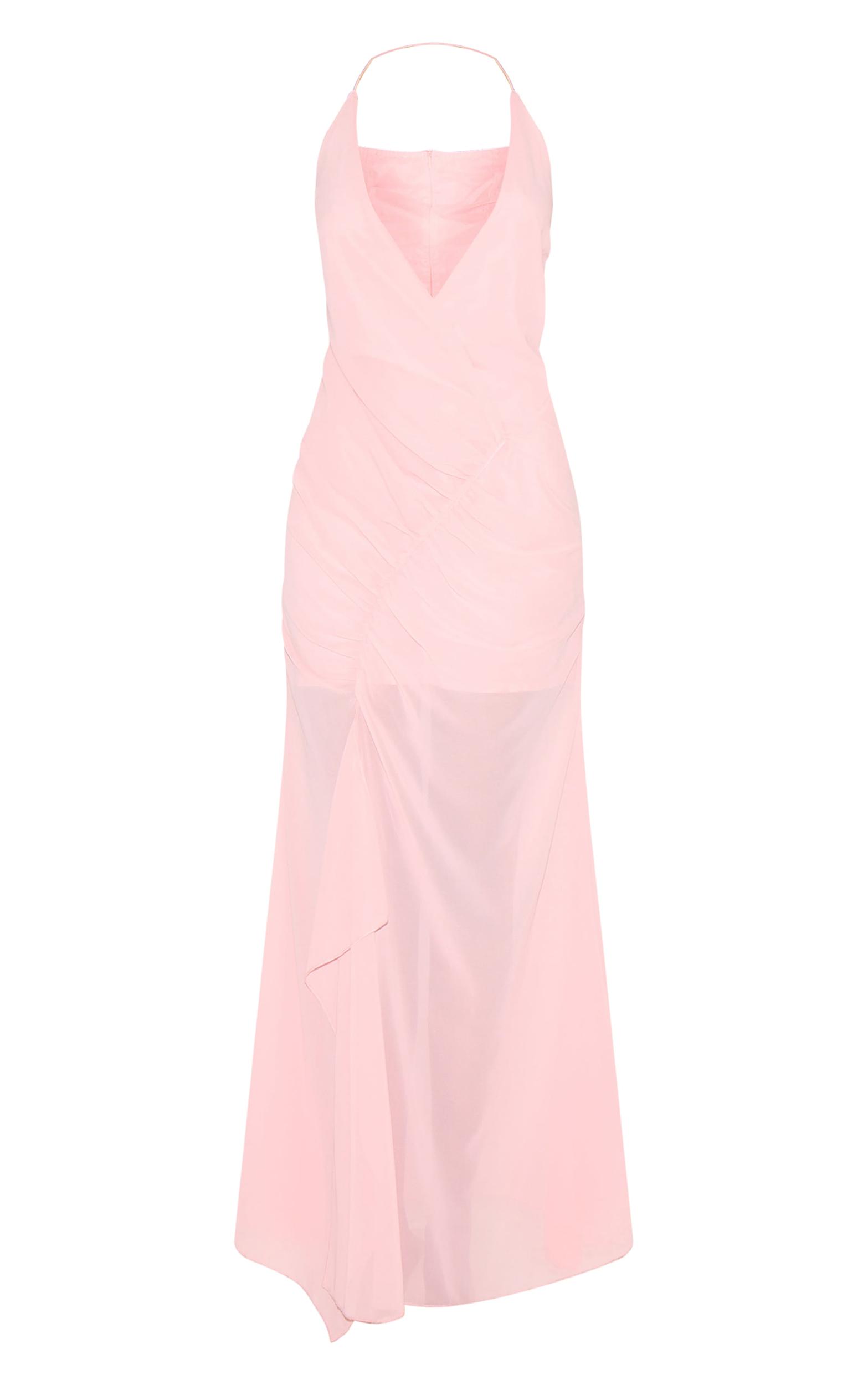 Pale Rose Chiffon Asymmetric Ruched Maxi Dress Product Image