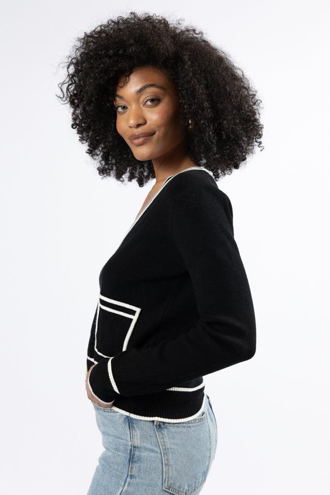 Gives Me Time Black and Ivory Contrast Trim Cardigan FINAL SALE Product Image