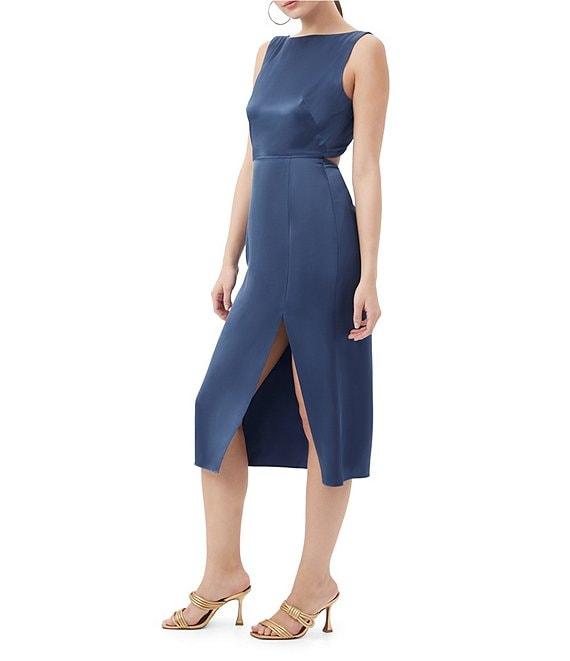 Trina Turk Mochi Satin Boat Neck Sleeveless Sheath Midi Dress Product Image