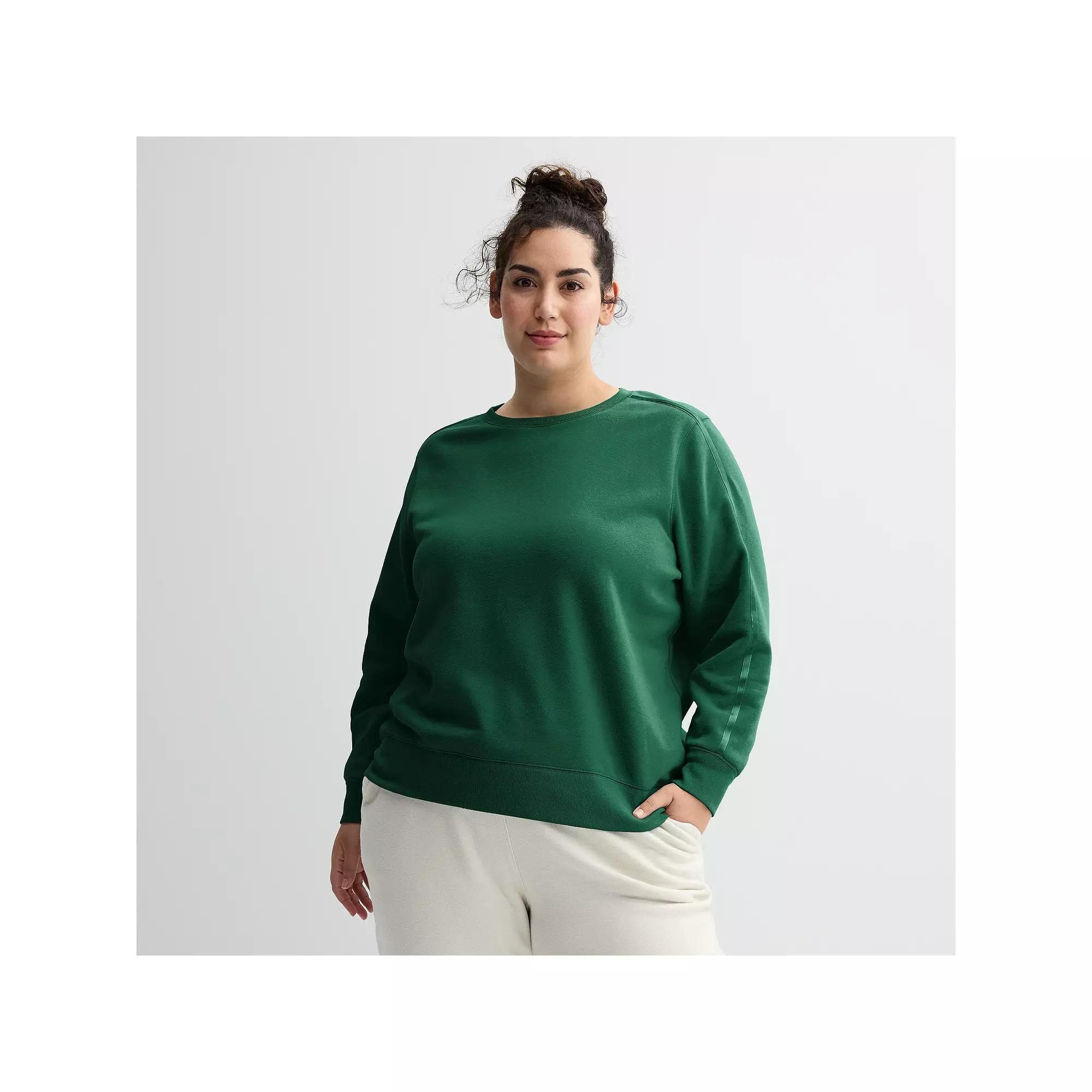 Plus Size Tek Gear® Ultrasoft Fleece Taped Crewneck Top, Women's, Size: 3XL, Rugged Green Product Image