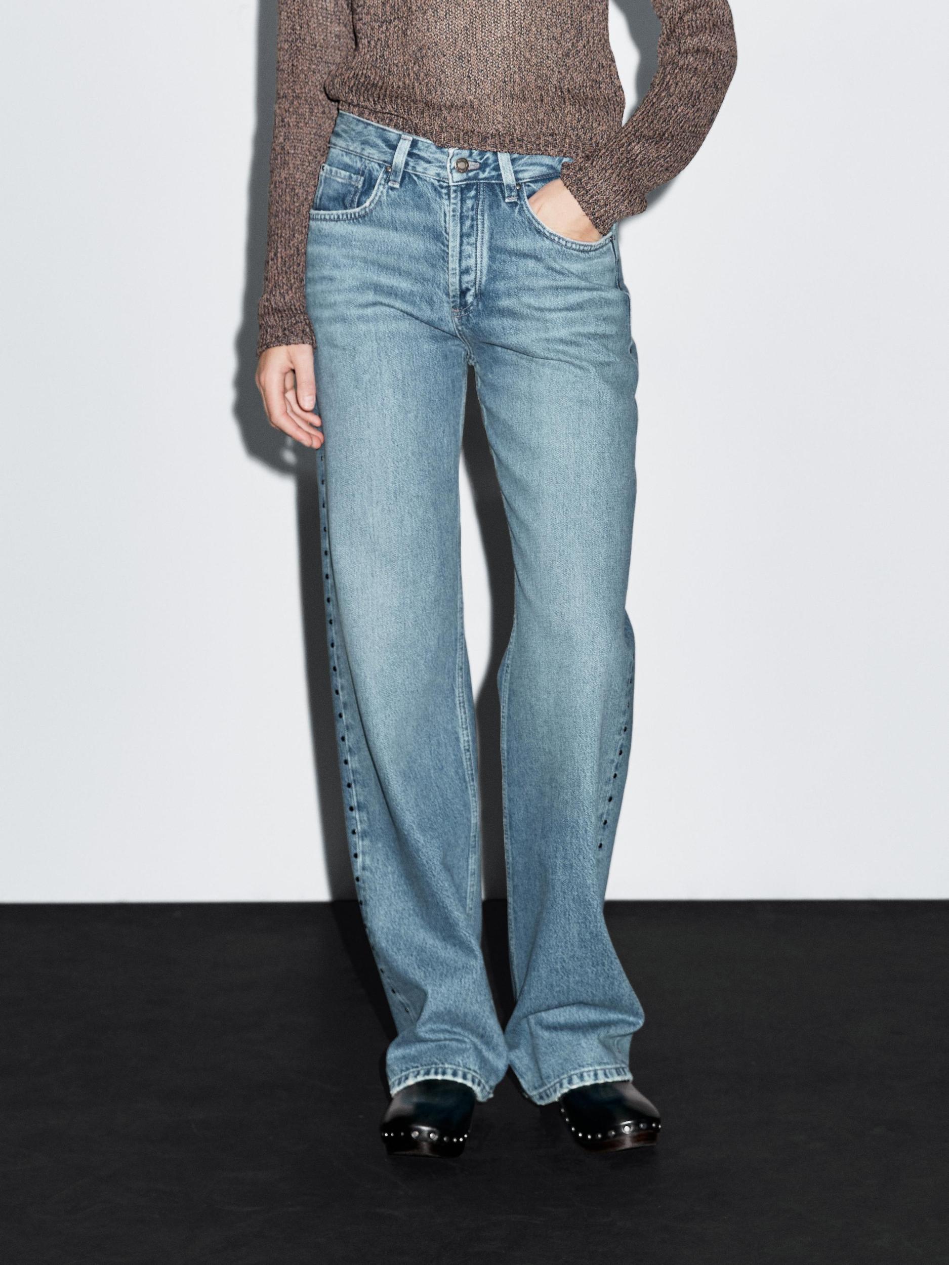 Mid-rise wide-leg jeans with studs Product Image