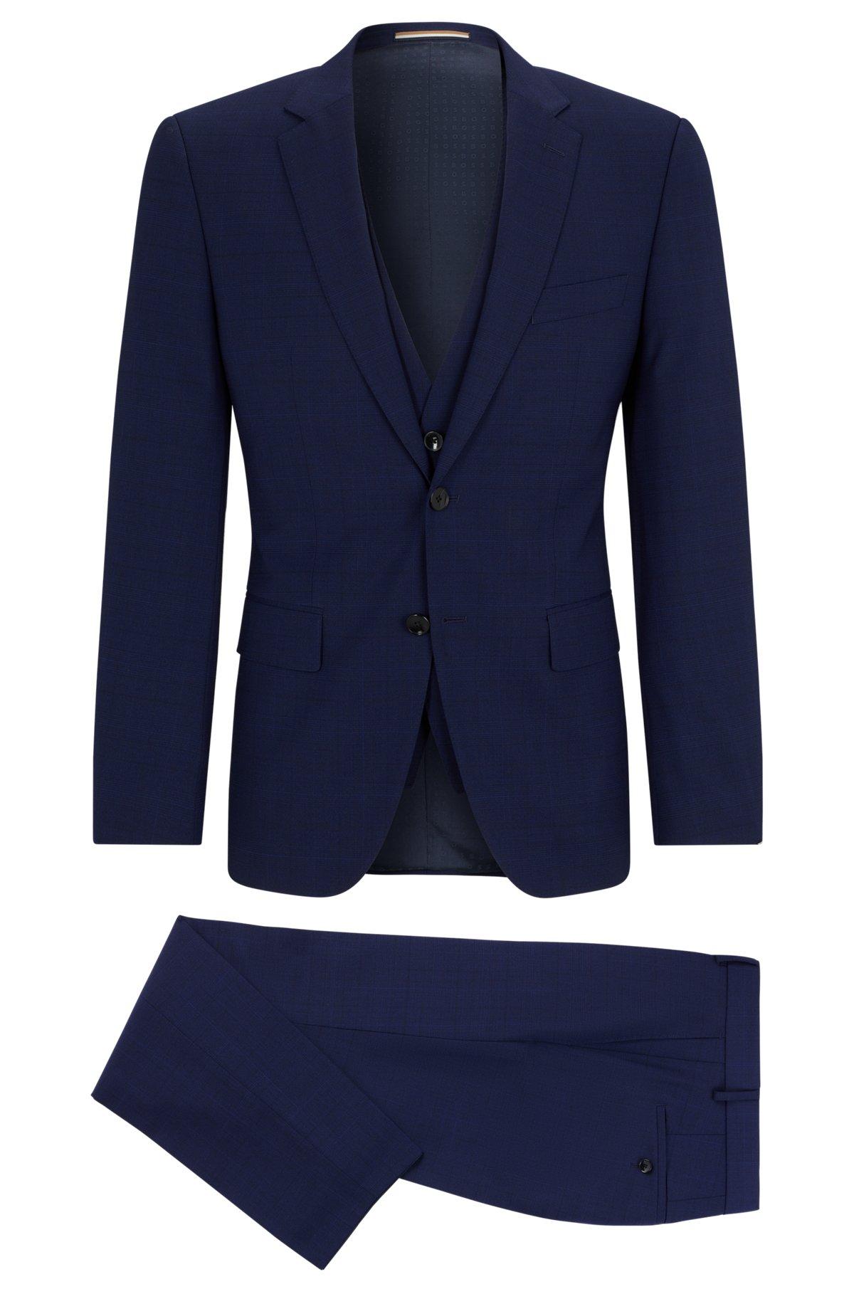 Slim-fit three-piece suit in checked stretch fabric Product Image