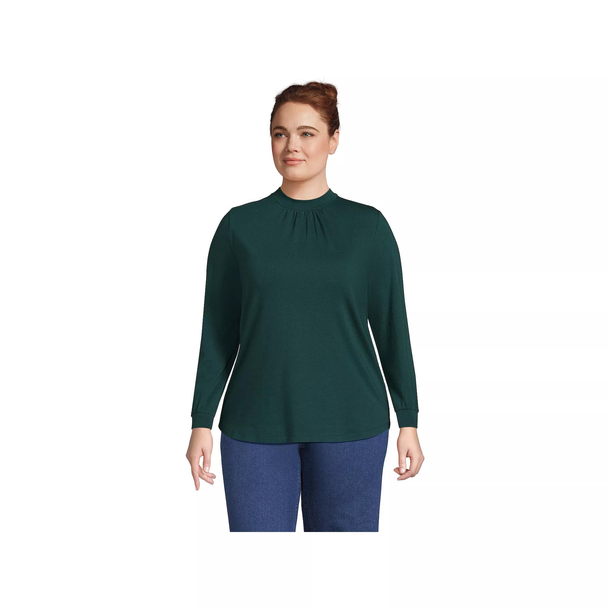 Plus Size Lands' End Gathered Mockneck Top, Women's, Size: 2XL, Deep Balsam Product Image