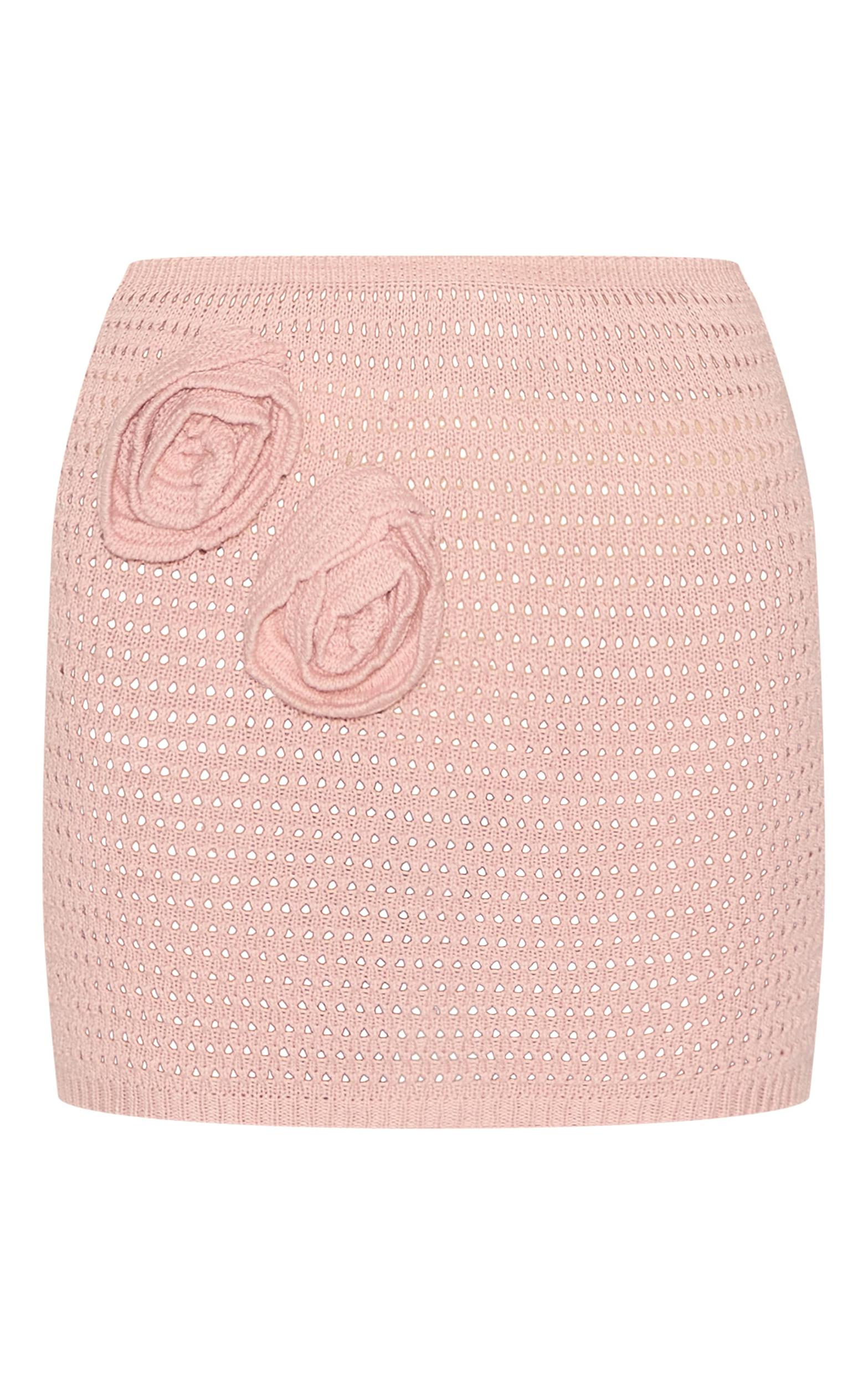 Dusty Pink Flower Applique Crochet Mini Skirt Product Image