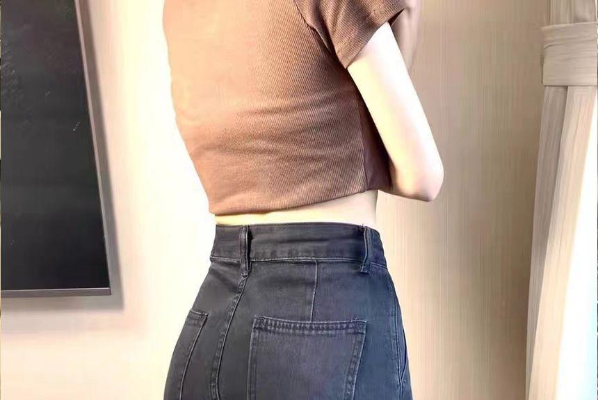 High Rise Plain Straight Leg Jeans Product Image