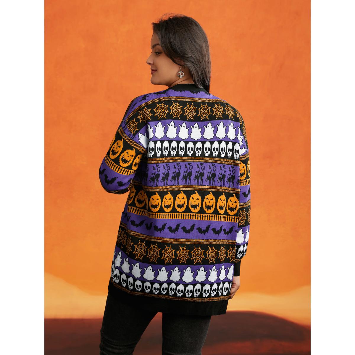 Plus Size Everything Halloween Jacquard Open Cardigan BlueViolet Women Casual Loose Long Sleeve Everyday Cardigans BloomChic 28/5X Product Image