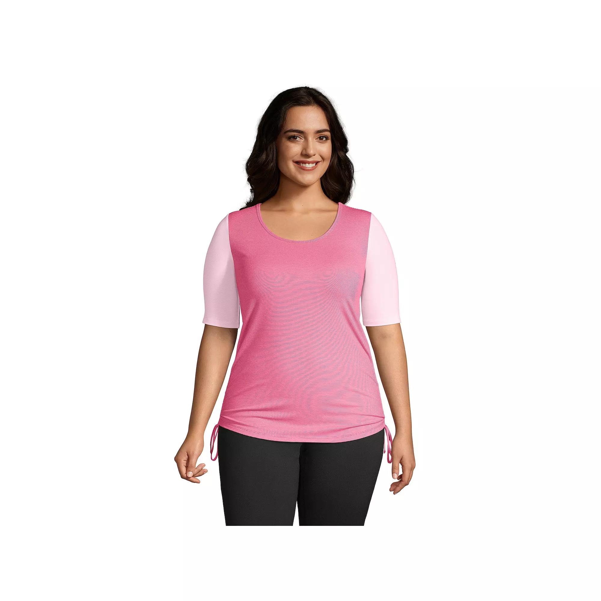 Plus Size Lands' End Power Performance Solid Drawstring Top, Women's, Size: 2XL, Pink Stripe Mix Product Image