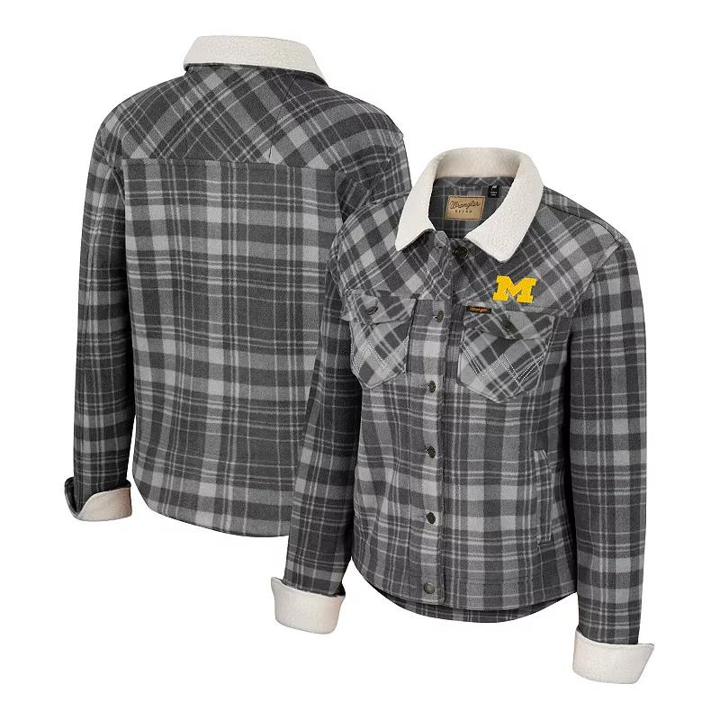 Women's Colosseum x Wrangler Charcoal Michigan Wolverines Plaid Polar Fleece Button-Up Jacket,  Product Image