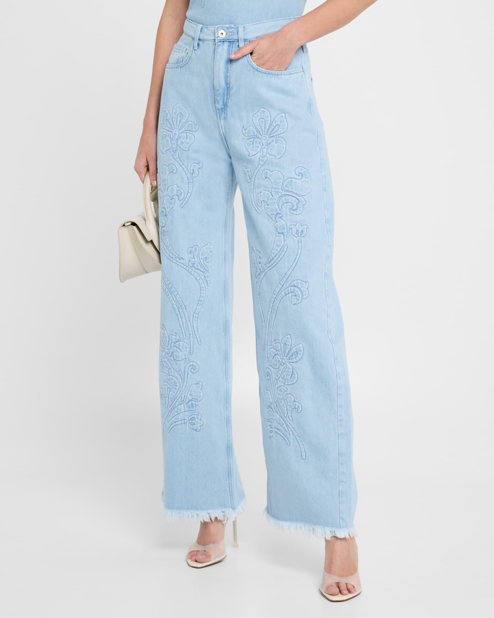 Floral-Embroidered Boyfriend Jeans Product Image