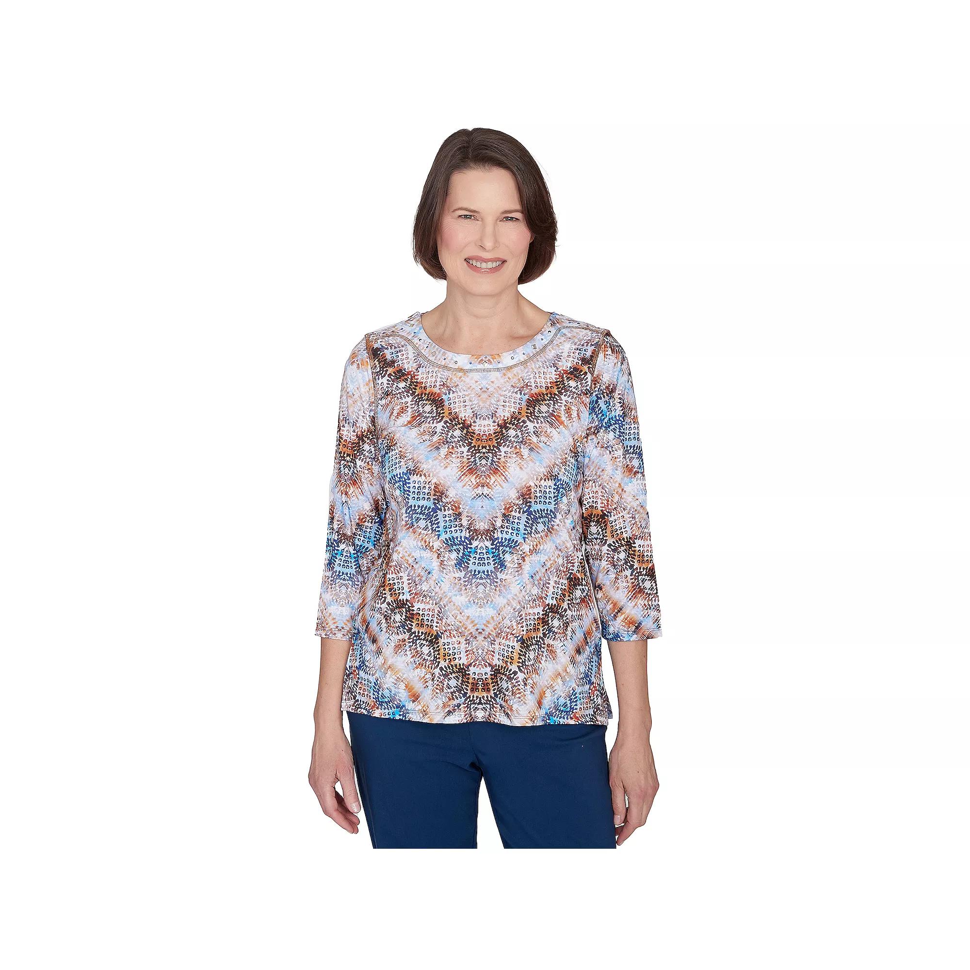Women's Alfred Dunner Python Chevron Crewneck Top, Size: Small, Multi Blue Product Image