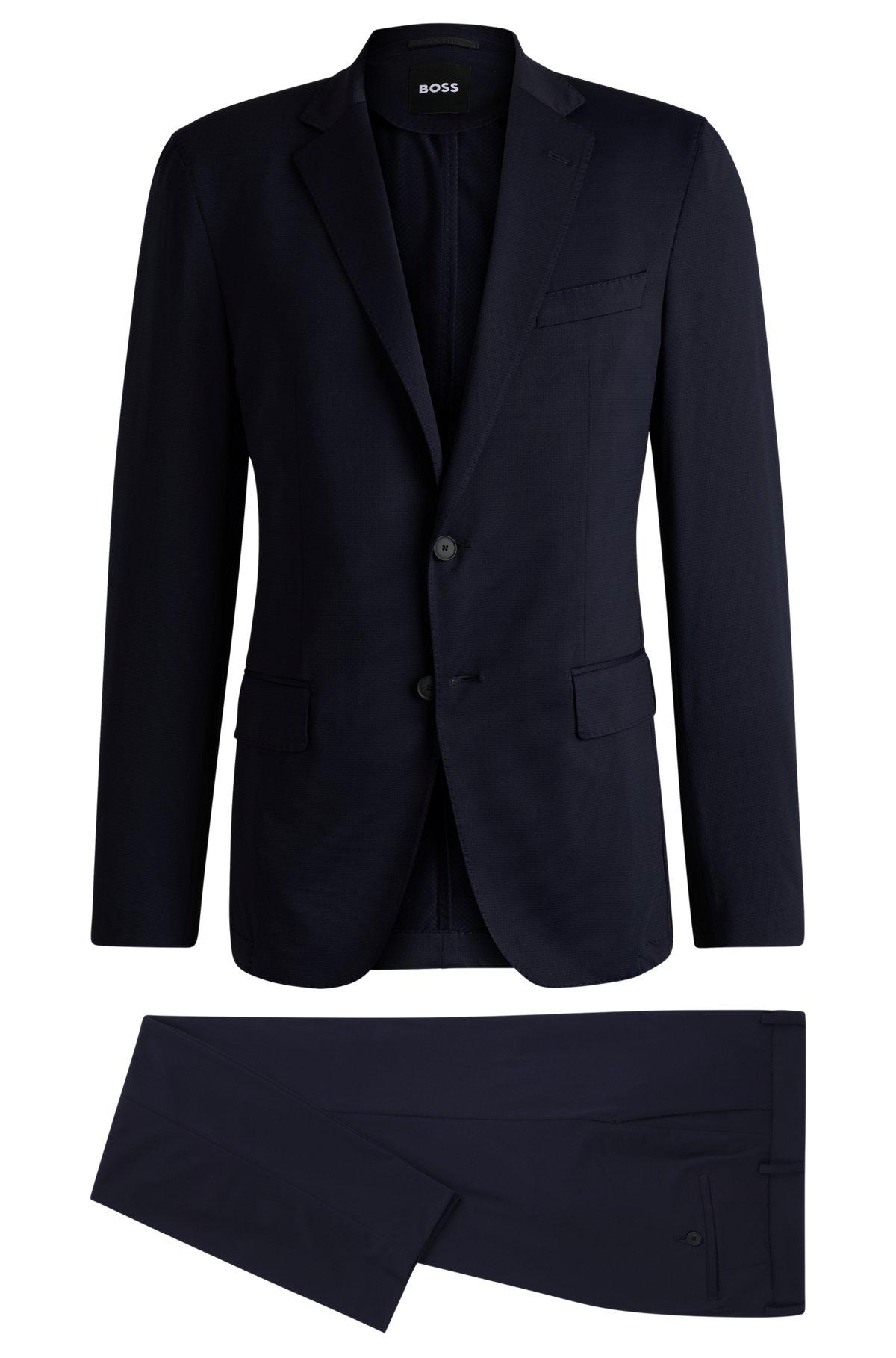 BOSS - Slim-fit washable suit in patterned performance-stretch fabric - Dark Blue Product Image
