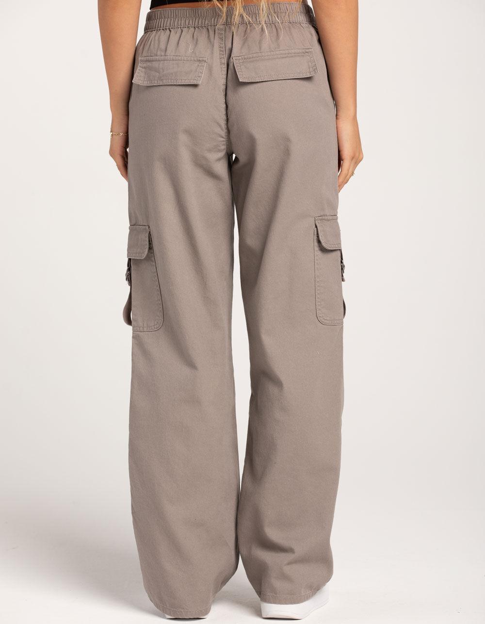 RSQ Womens Mid Rise Cargo Tape Pocket Twill Pants - DK KHAKI Product Image
