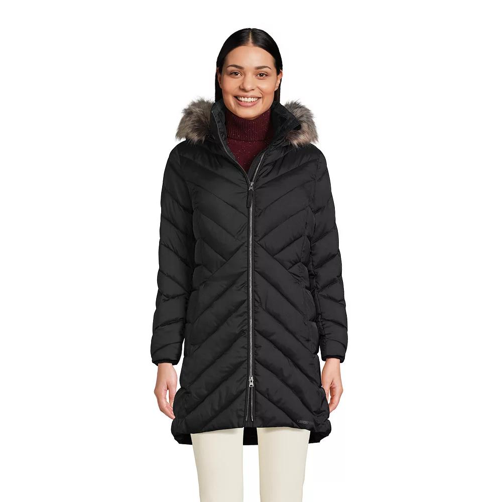 Petite Lands’ End Insulated Cozy Fleece Lined Faux-Fur Trim Hood Puffer Coat, Women's,  Product Image