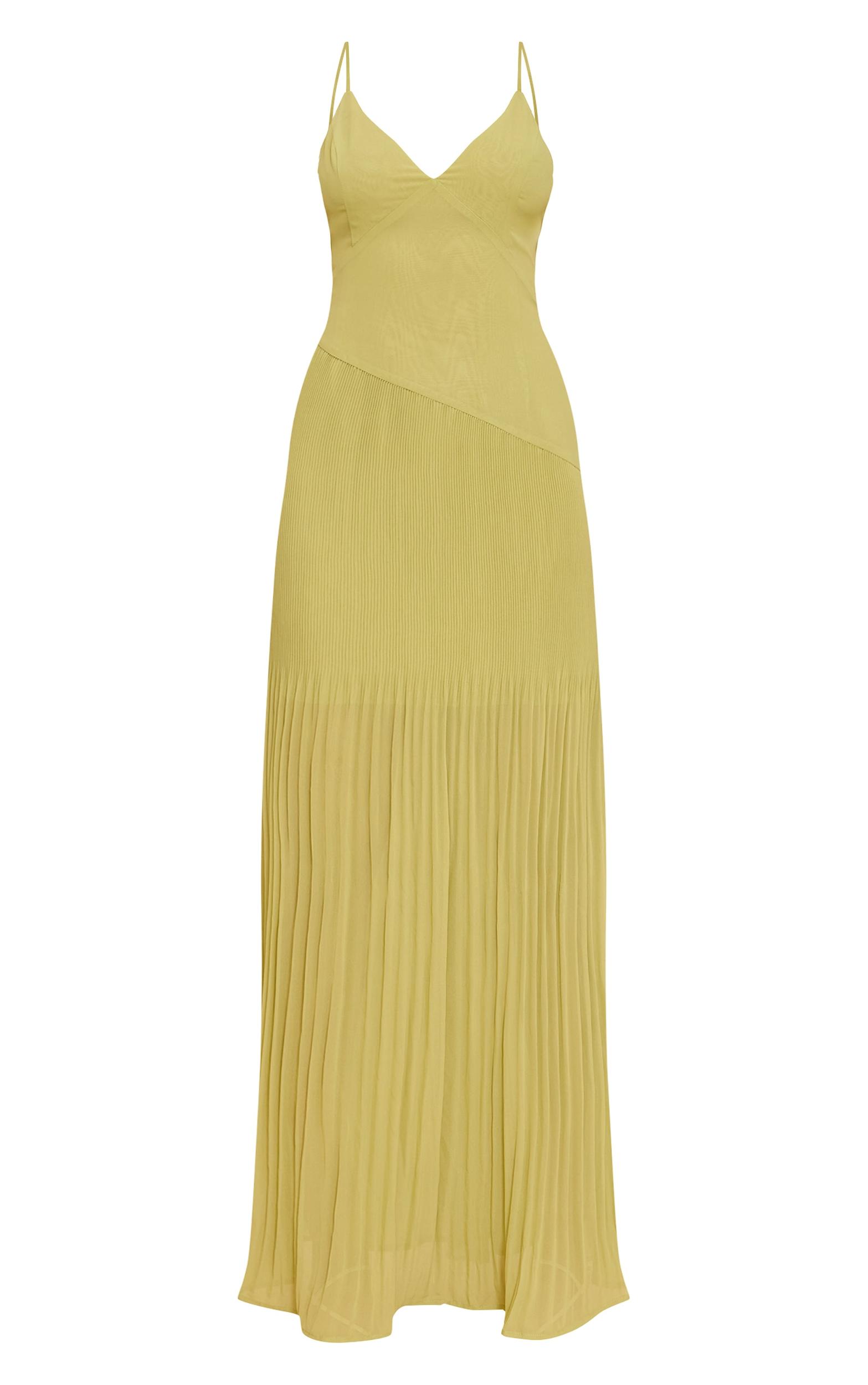 Lime Woven Pleated Hem Detail Spaghetti Maxi Dress Product Image
