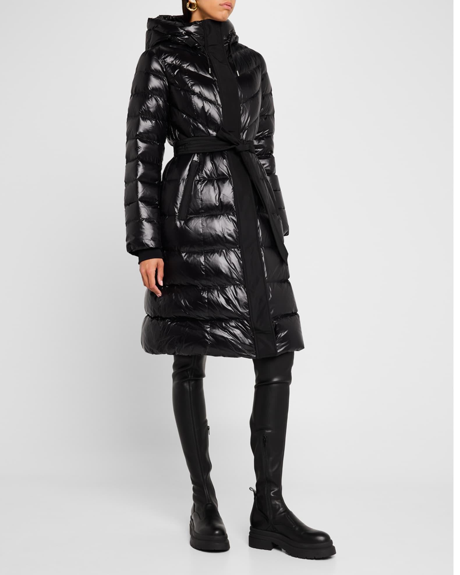 Coralia Lustrous Light Down Coat with Sash Belt Product Image