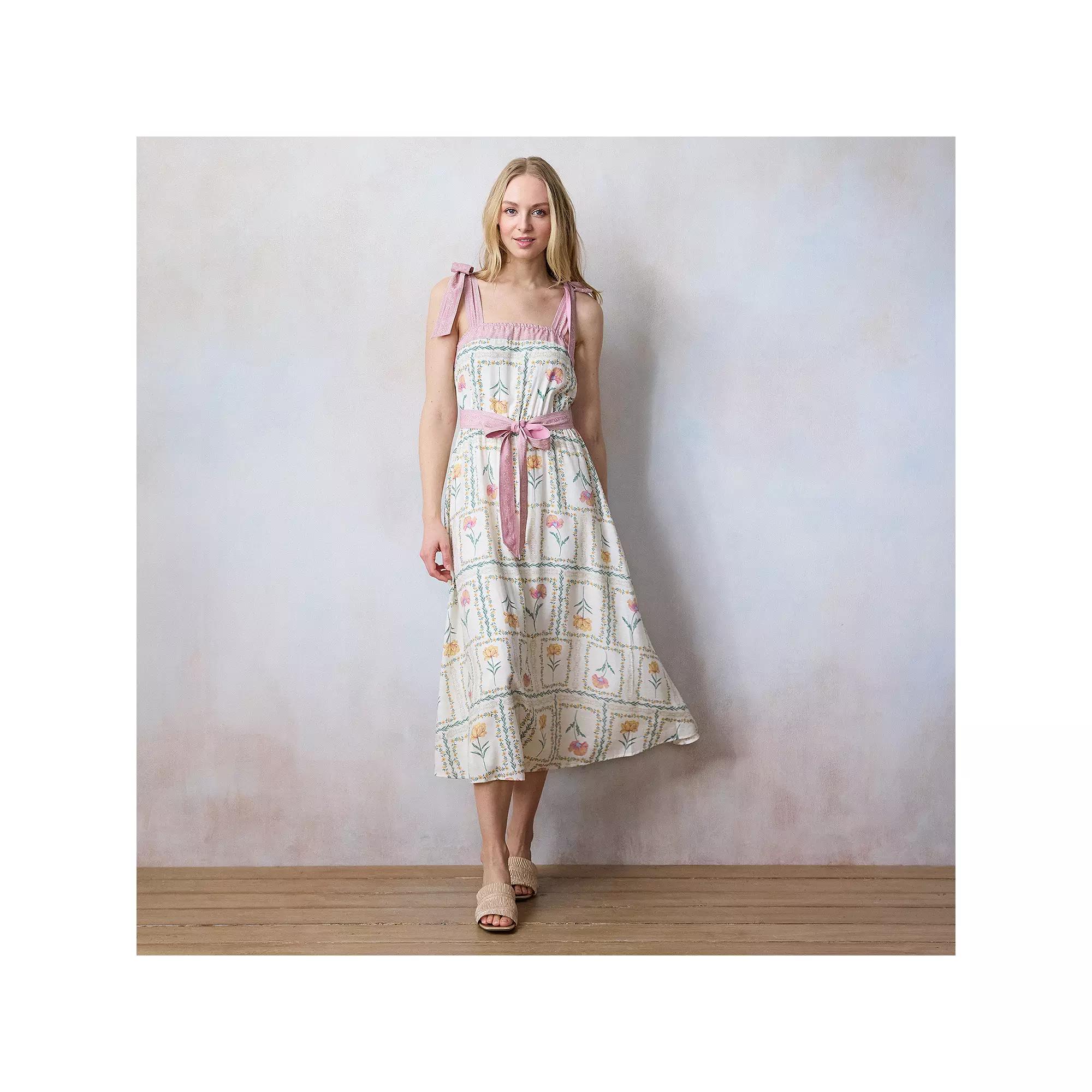Women's LC Lauren Conrad Tie-Strap Tea Length Dress, Size: XL, Ivory Patch Botanical Product Image