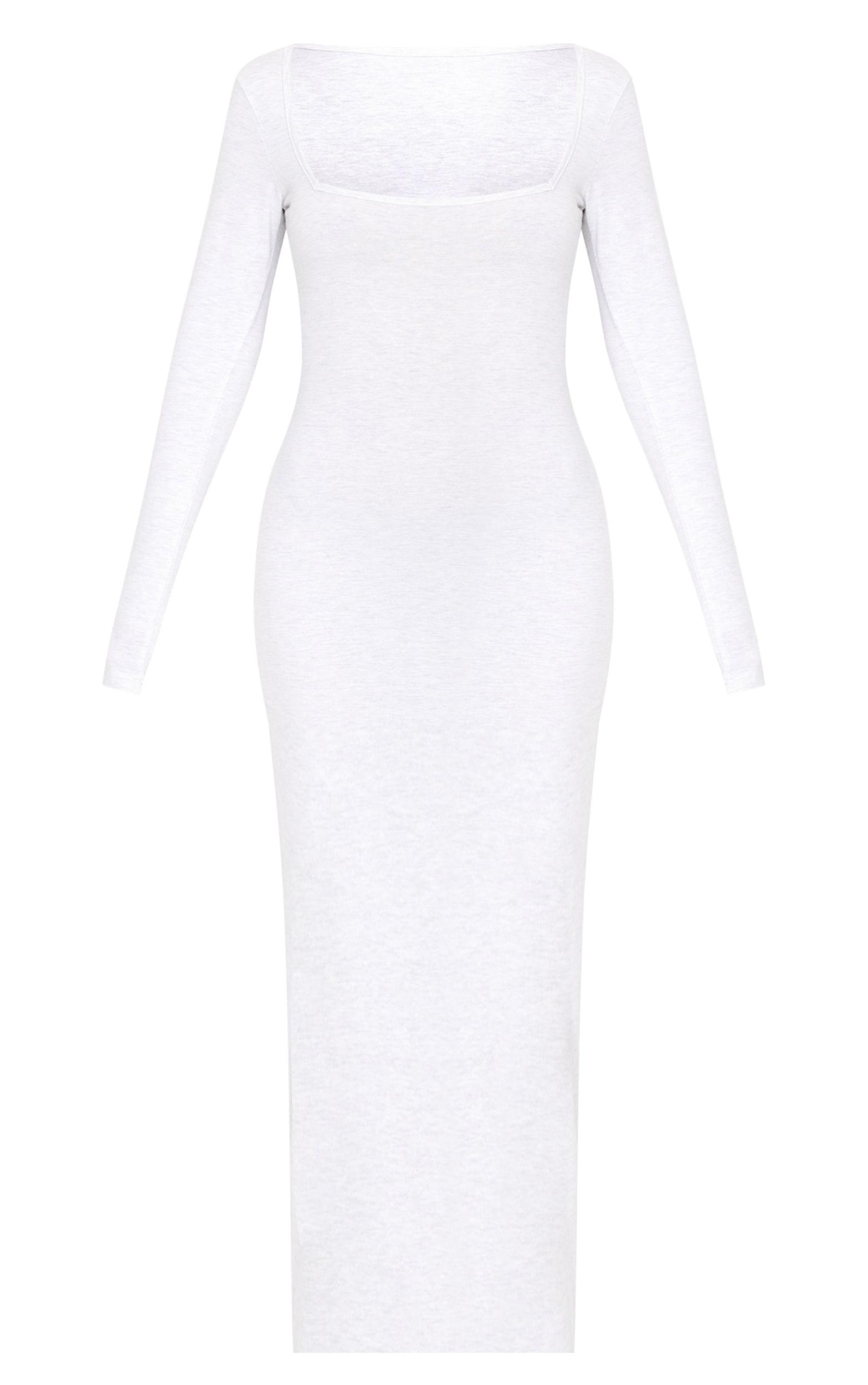 Grey Marl Cotton Square Neck Long Sleeve Maxi Dress Product Image