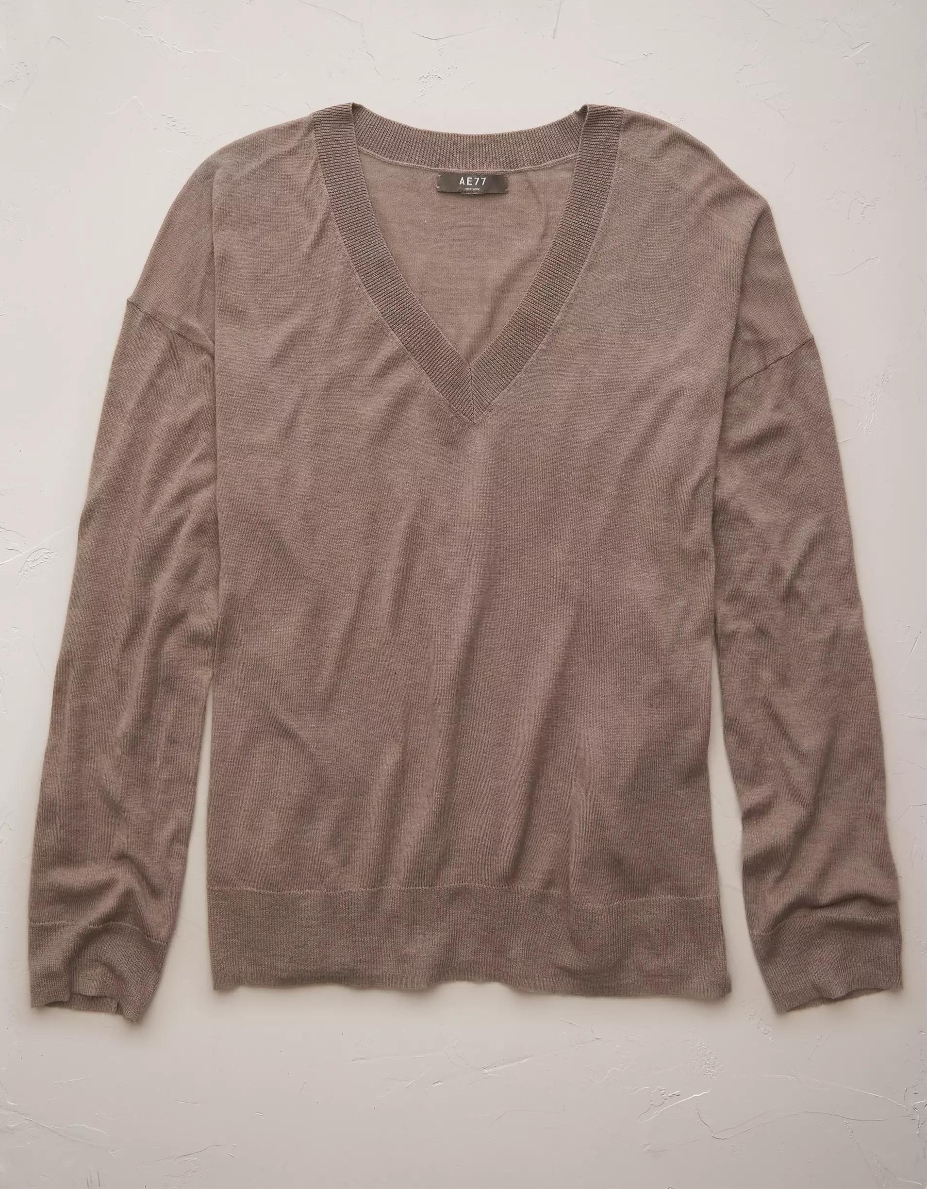 AE77 Premium Slinky Deep V-Neck Sweater Product Image