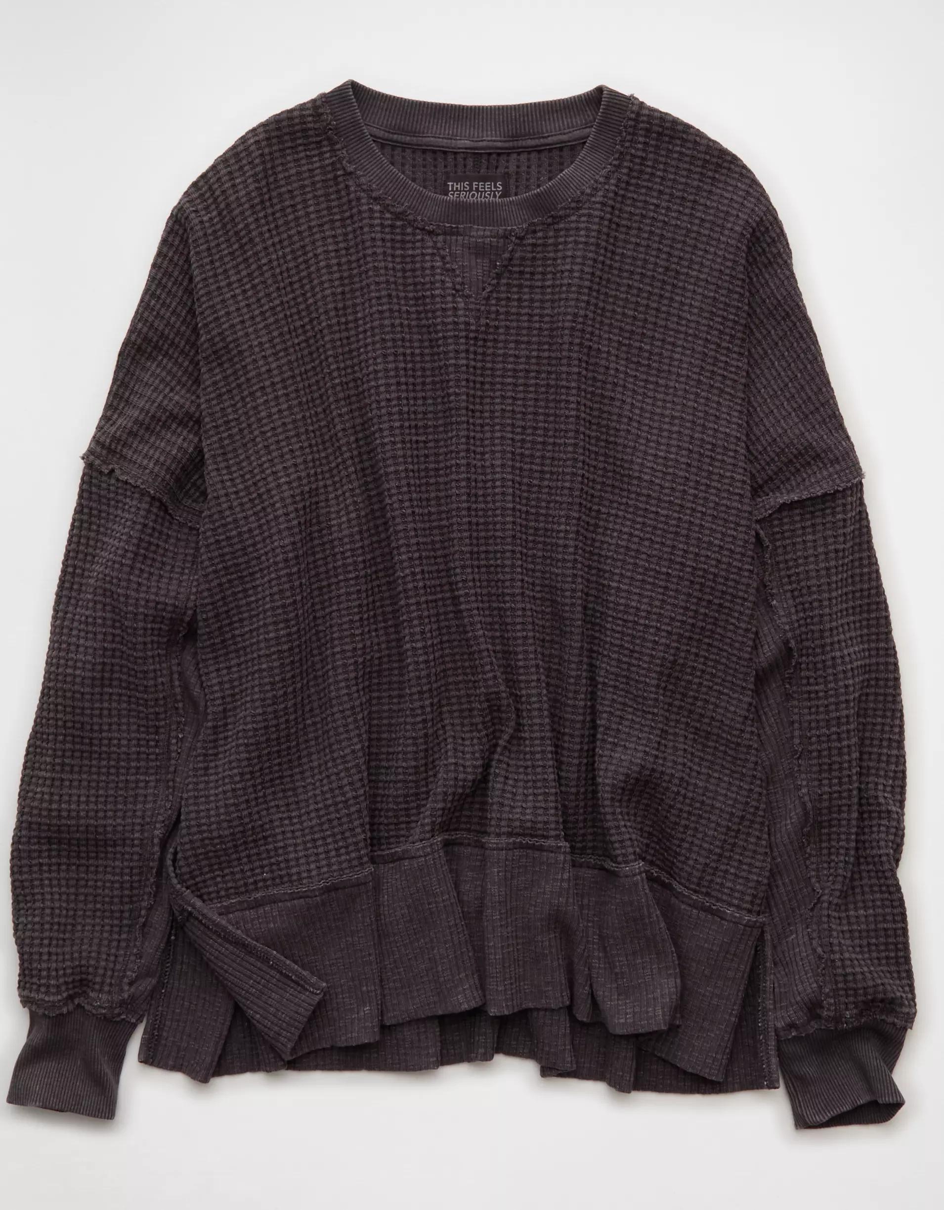 AE Big Hug Crew Neck Waffle Sweatshirt Product Image