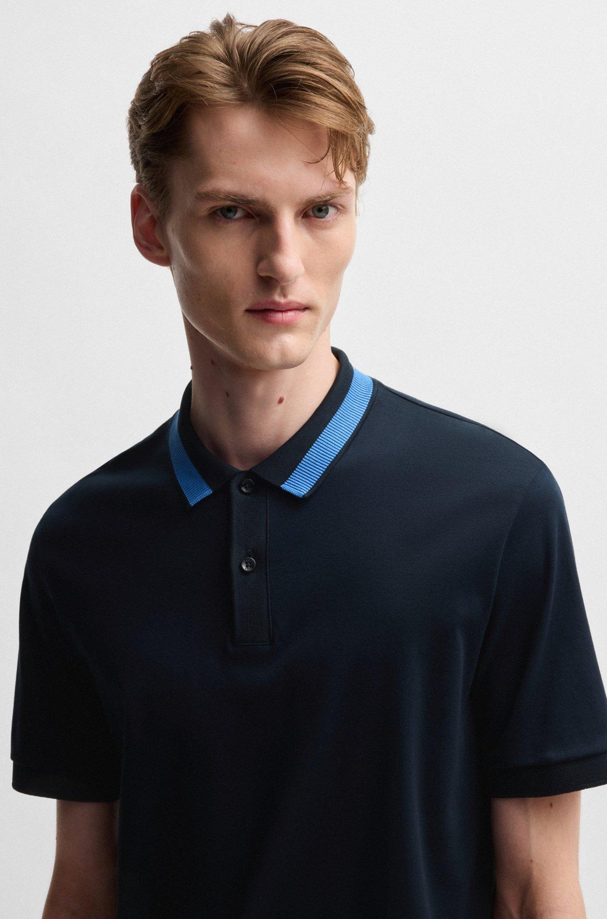 Mercerized-cotton slim-fit polo shirt with collar stripe Product Image
