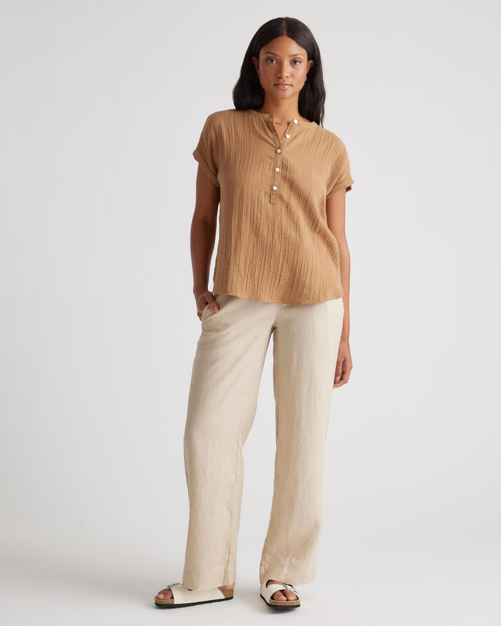 Quince | Women's Gauze Roll Sleeve Shirt Organic Cotton Product Image