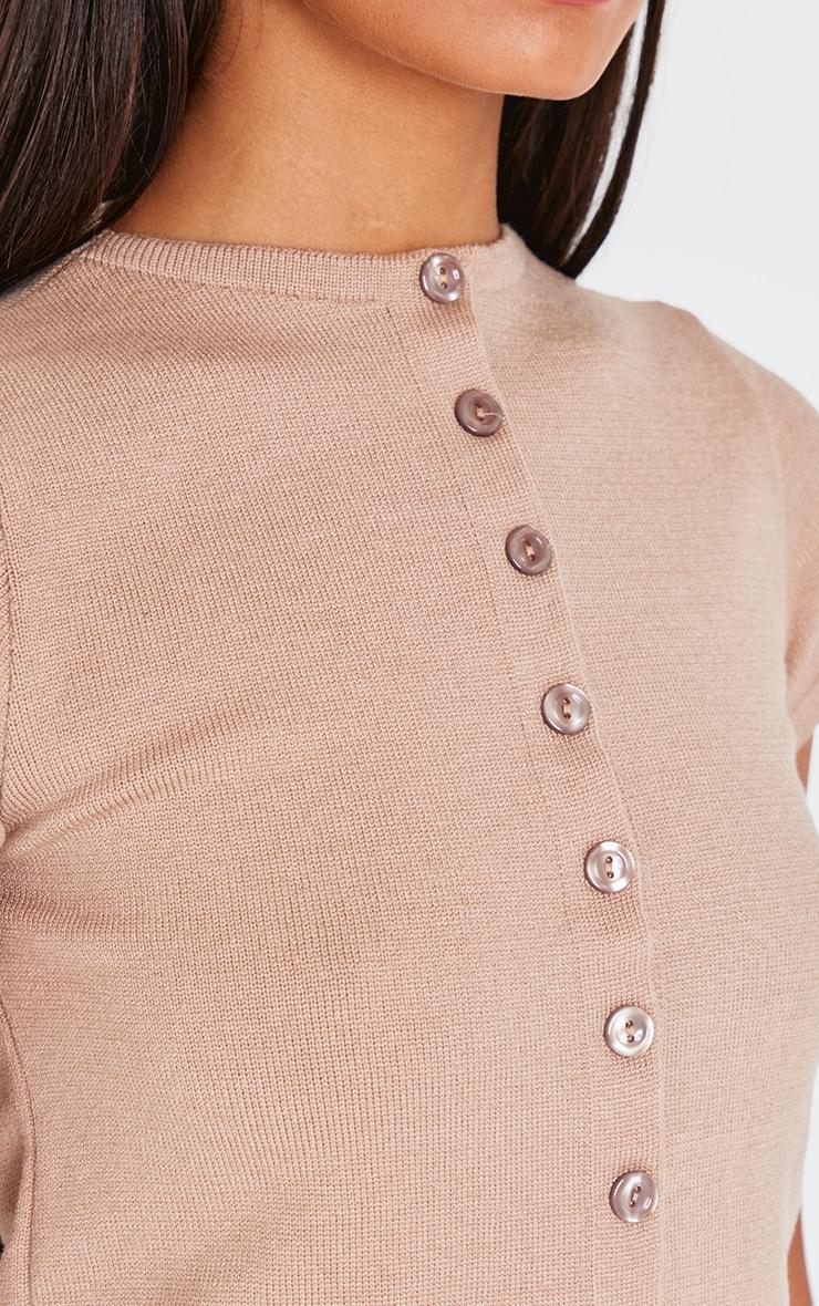 Taupe Soft Knit Button Up Basic Top Product Image
