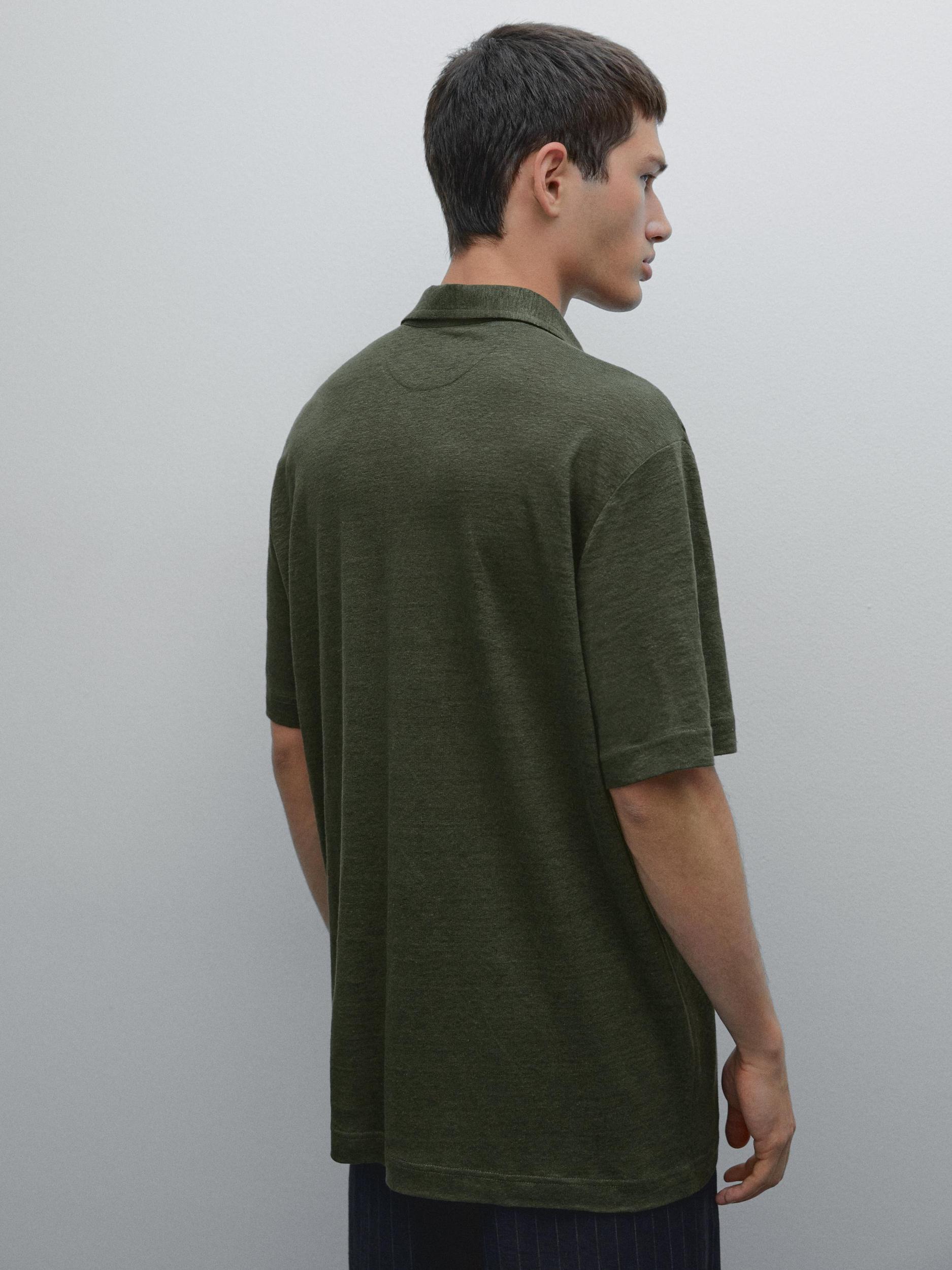 100% linen short sleeve polo shirt Product Image