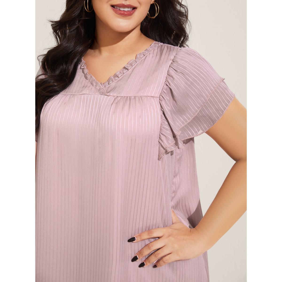 Plus Size Sheer Textured Layered Ruffled Sleeve Midi Dress Nudepink Women V-neck Cap Sleeve Curvy BloomChic 30/6X Product Image