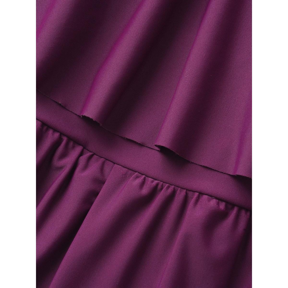 Plus Size Solid One Shoulder Neck Ruffle Trim One Piece Swimsuit Women's Swimwear Deeppurplered Beach Gathered Curve Bathing Suits High stretch One Pieces BloomChic 22-24/3X Product Image