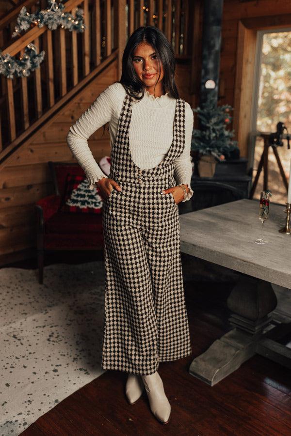 Dreaming Of Soho Houndstooth Jumpsuit In Espresso Product Image