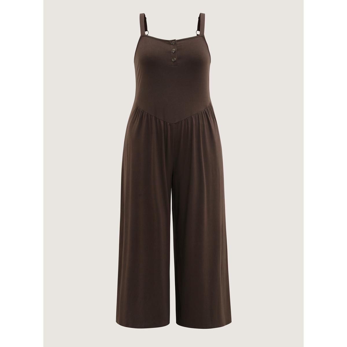 Plus Size DarkBrown Supersoft Pleated Side Waist Detail Jumpsuit Women Leisure Sleeveless Non Casual Loose Jumpsuits BloomChic 28/5X Product Image
