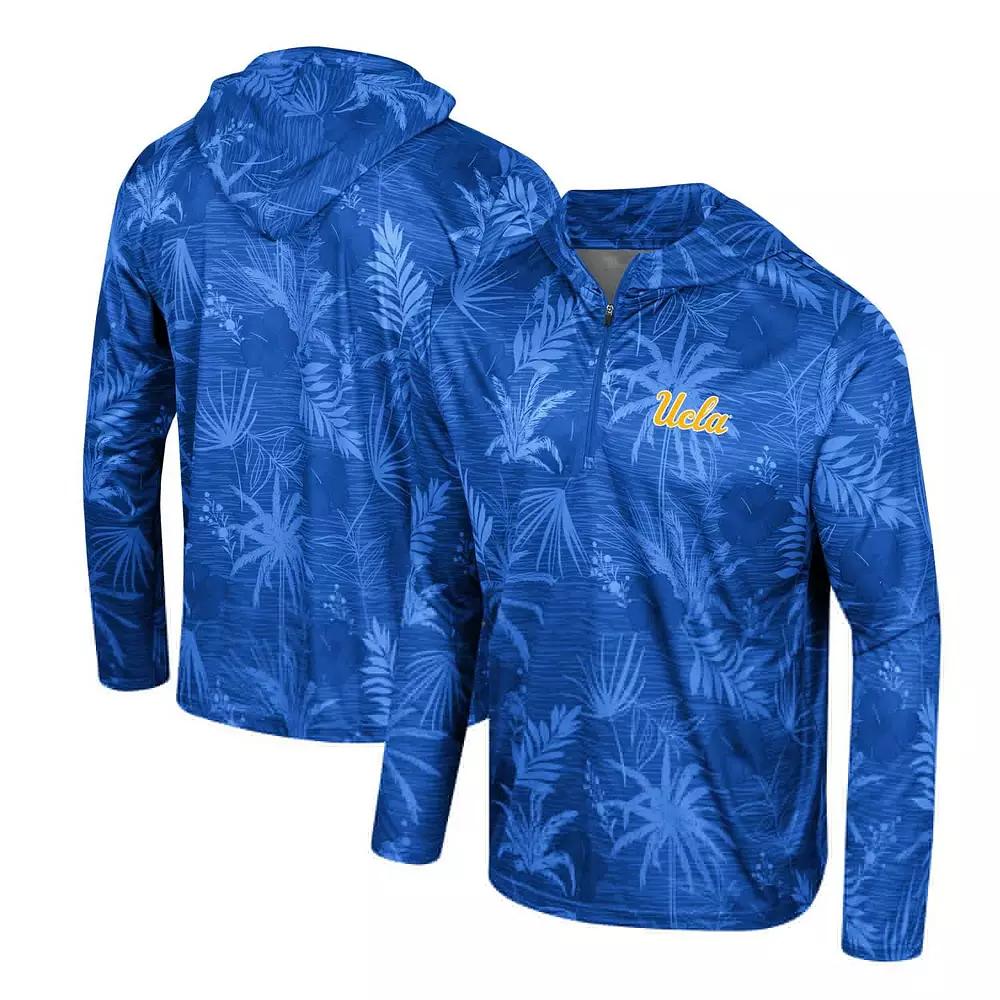 Men's Colosseum Blue UCLA Bruins Palms Printed Lightweight Quarter-Zip Hooded Top,  Product Image