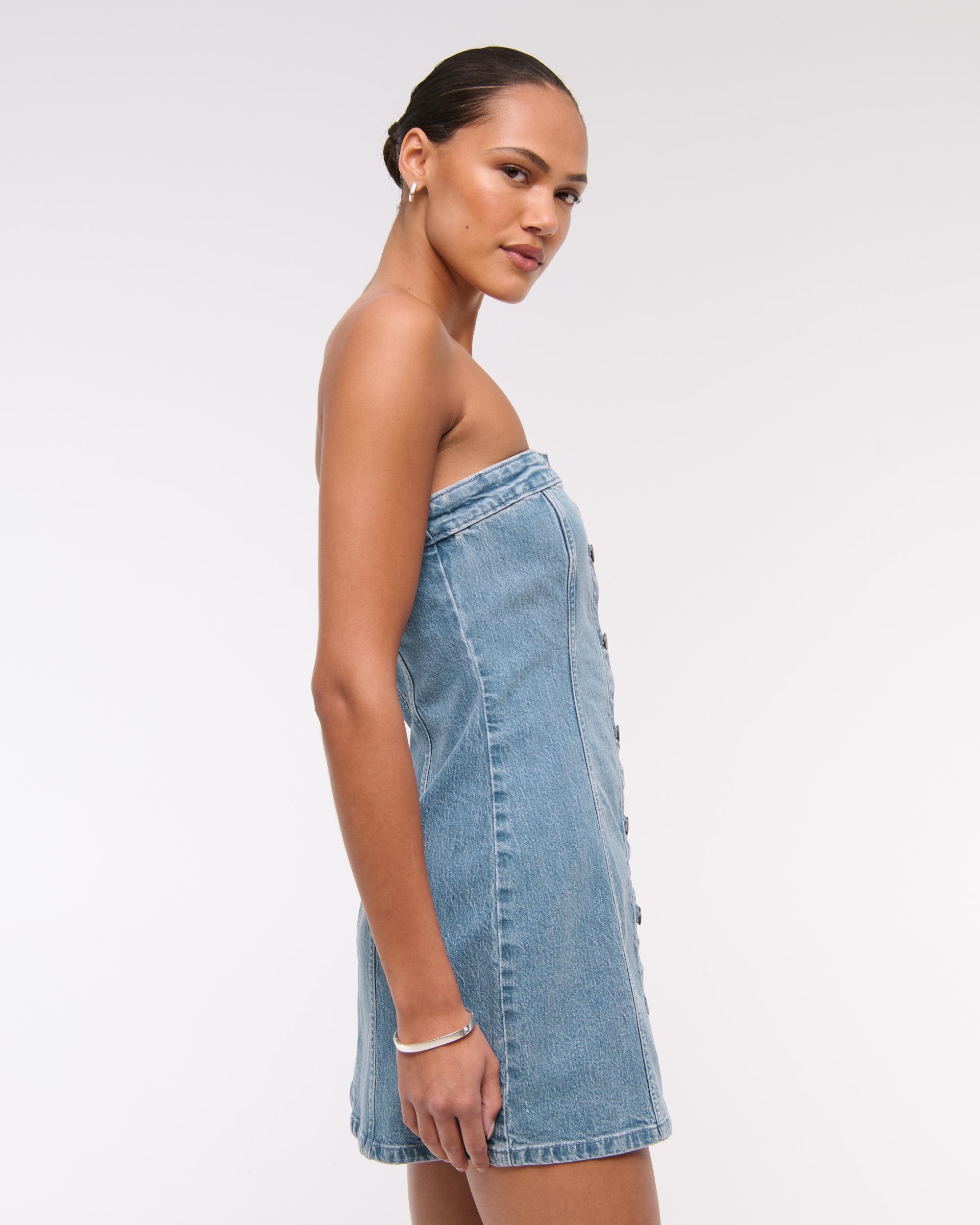 The A&F Mara Strapless Denim Mini Dress Product Image