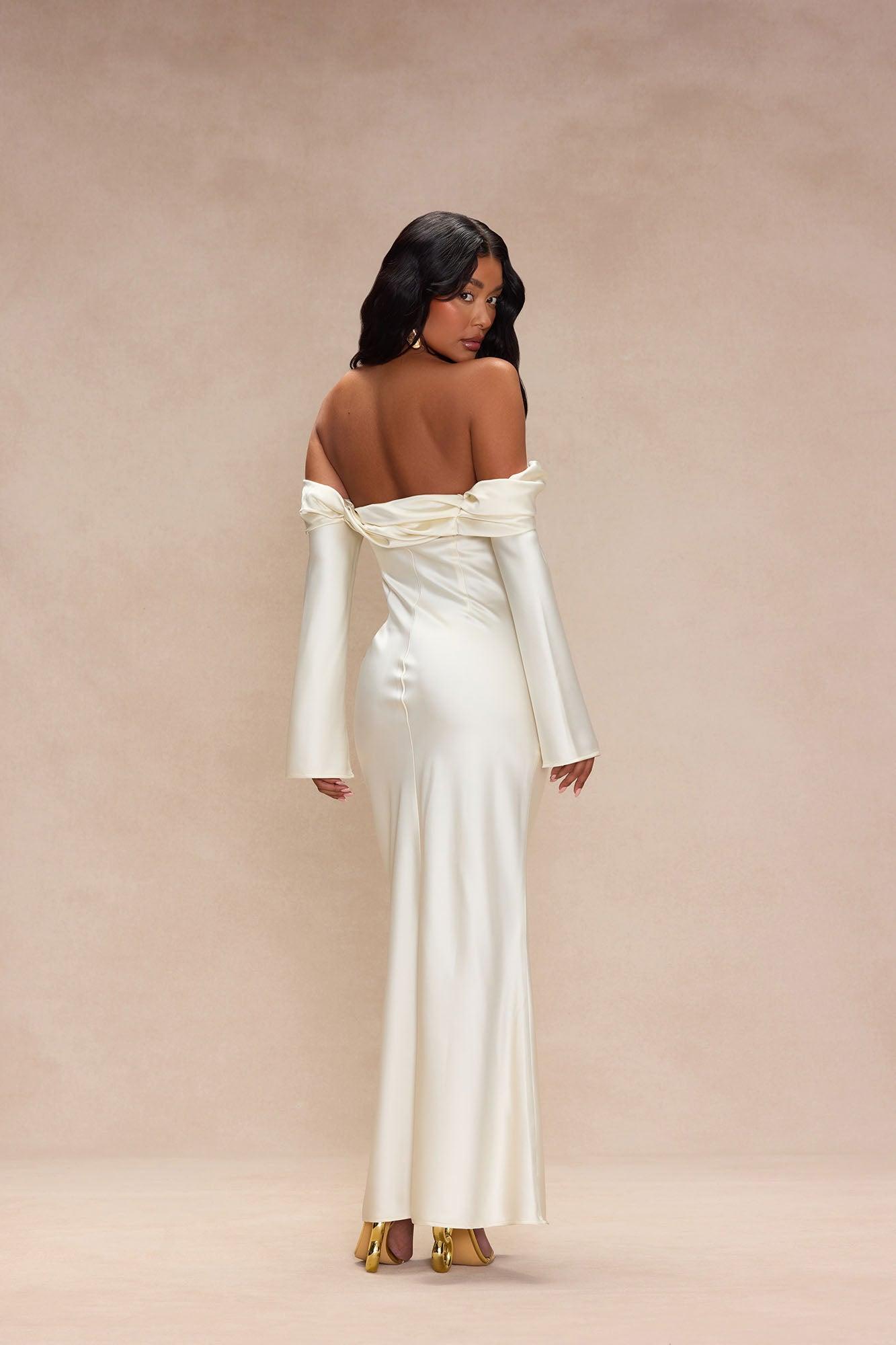 Amandine Satin Maxi Dress - Cream Product Image