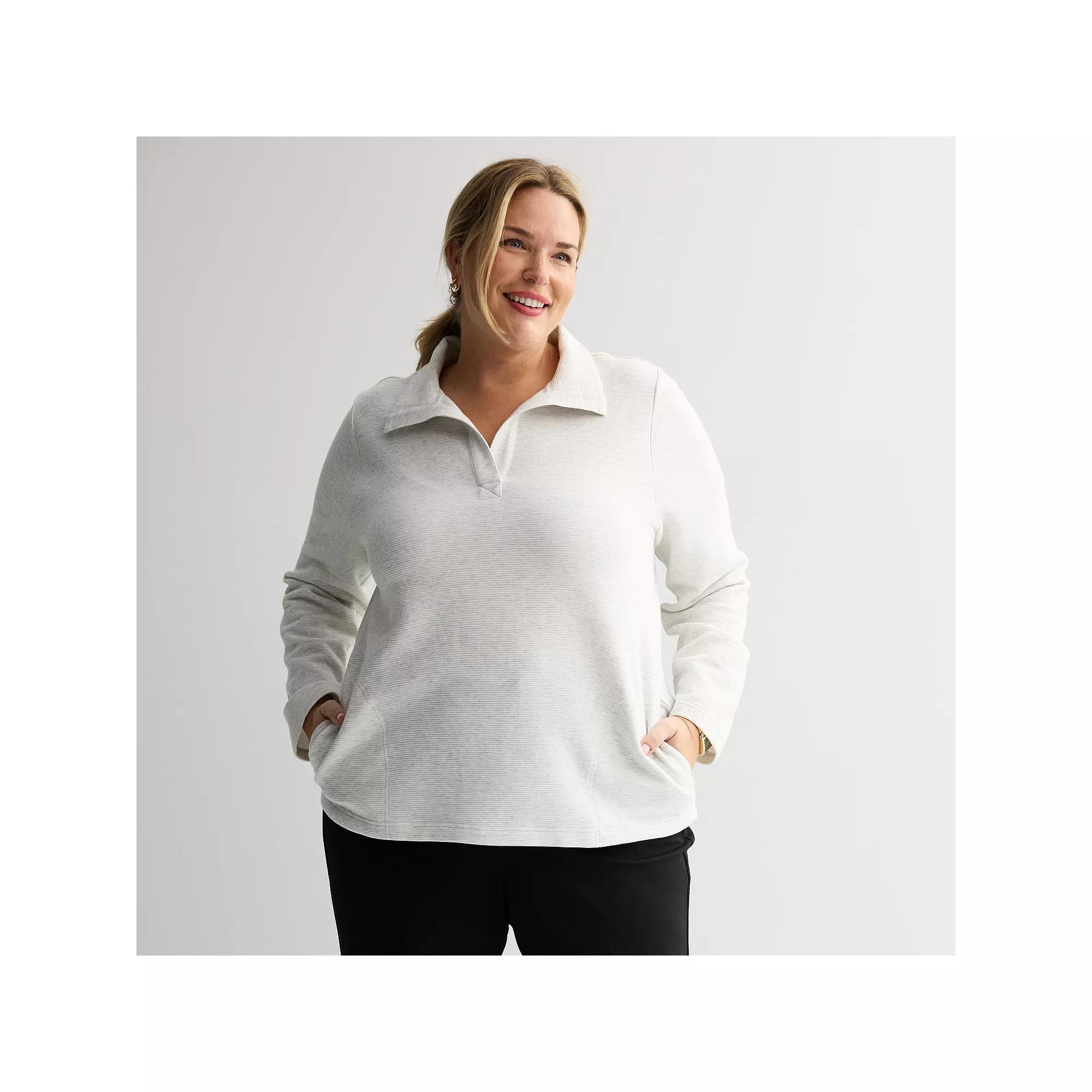 Plus Size Croft & Barrow® Open Collar Pullover, Women's, Size: 3XL, Grey Gray Product Image