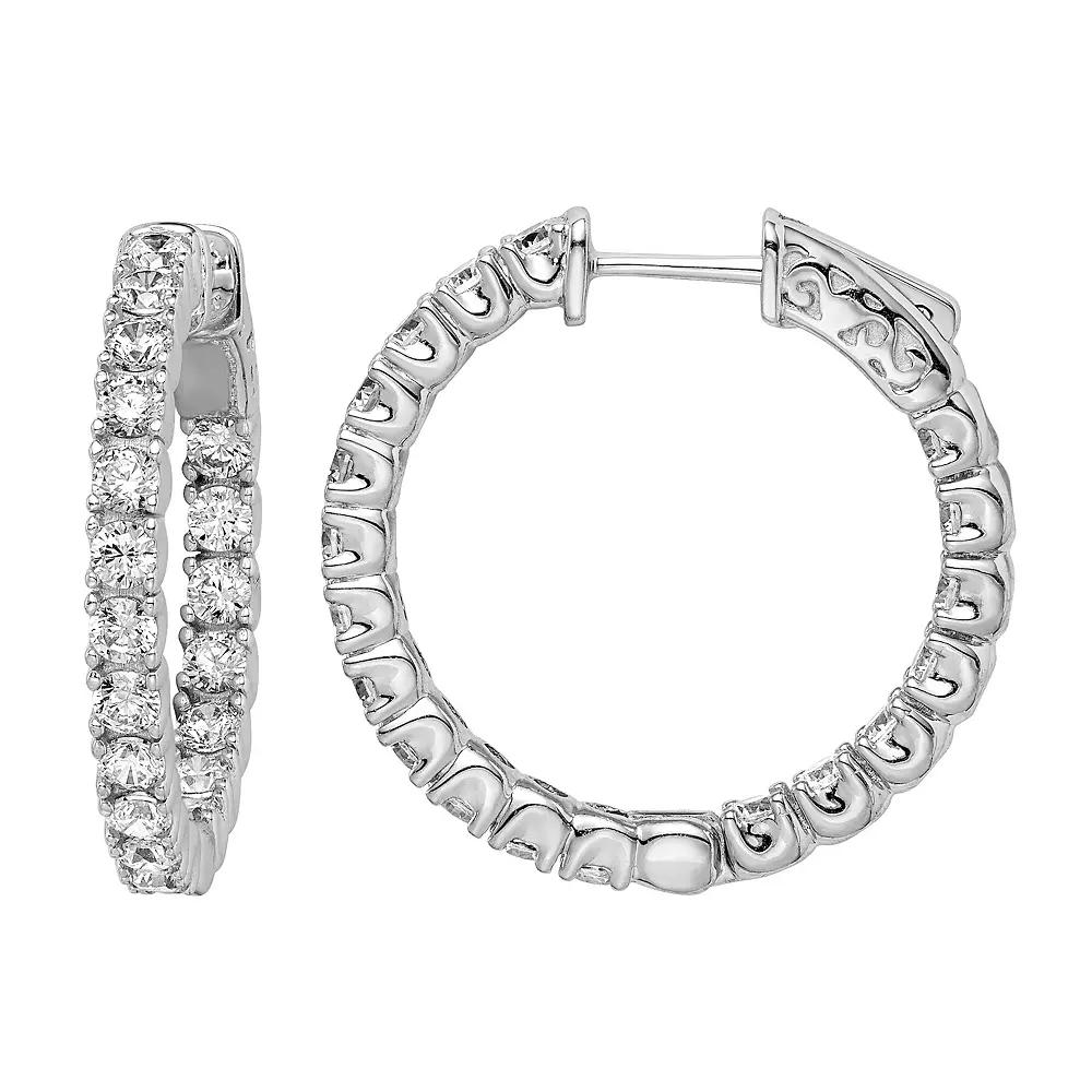 Sterling Shimmer Cubic Zirconia Inside Outside Hinged Hoop Earrings, Women's Product Image