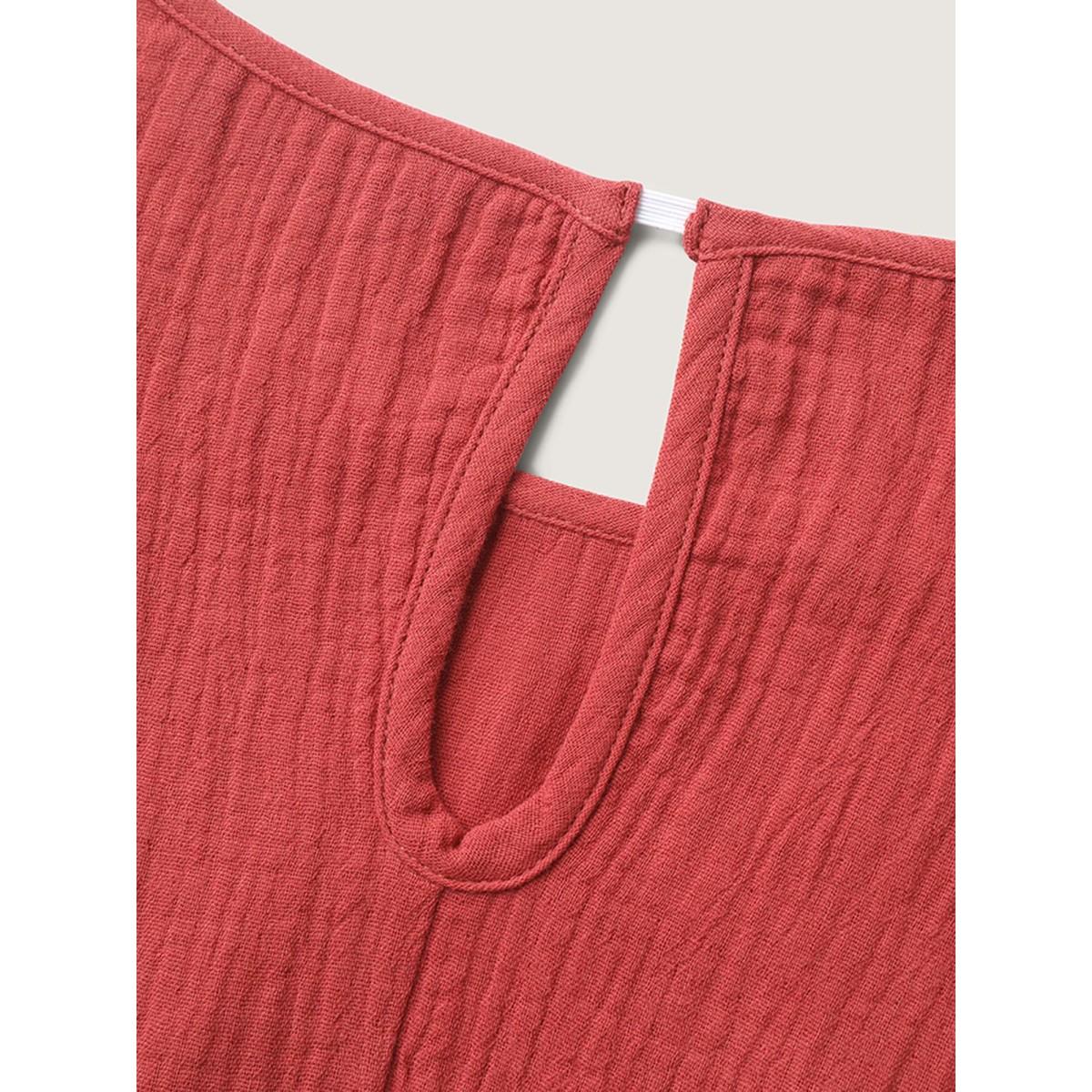 Plus Size Pure Cotton Textured Ruffled Midi Dress Rust Women Playful Round Neck Cap Sleeve Curvy BloomChic 22-24/3X Product Image