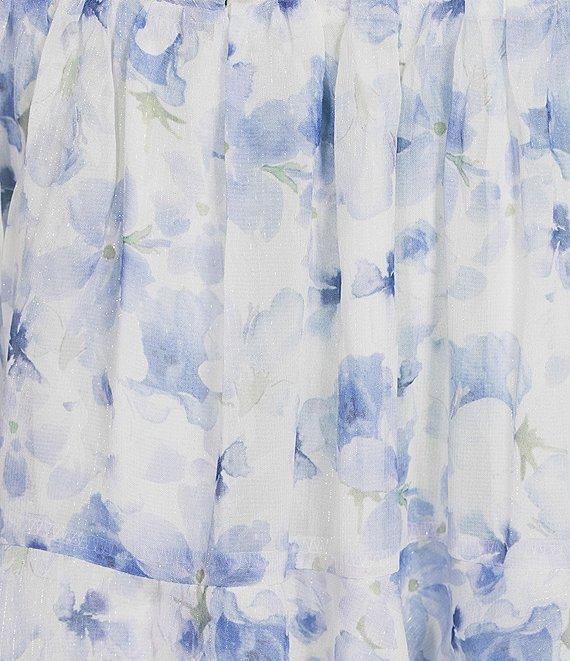 Storia Floral Print Deep V-Neck Flutter Sleeve Tiered Midi Dress Product Image