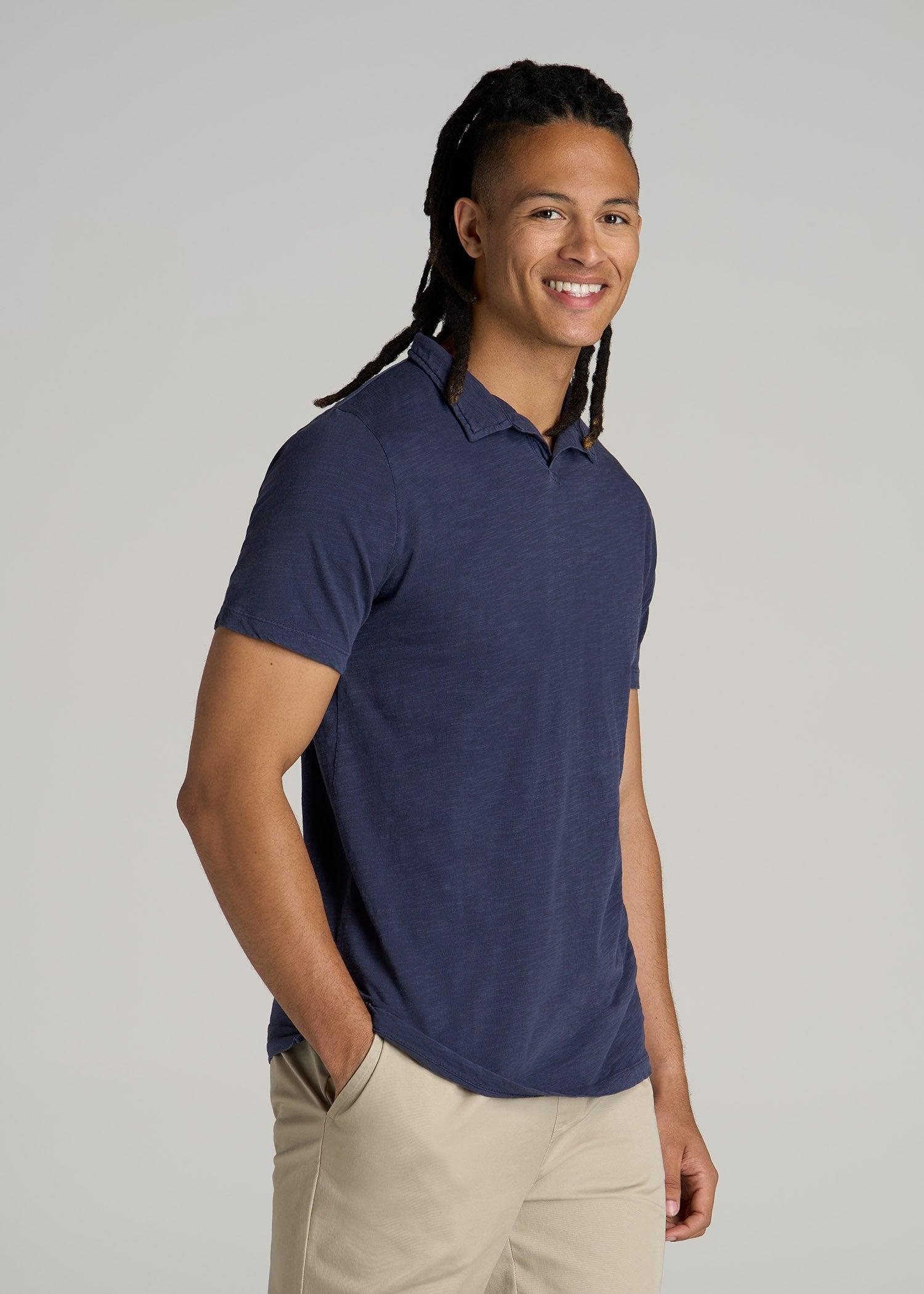 Slub Polo Shirt for Tall Men in Navy Male Product Image
