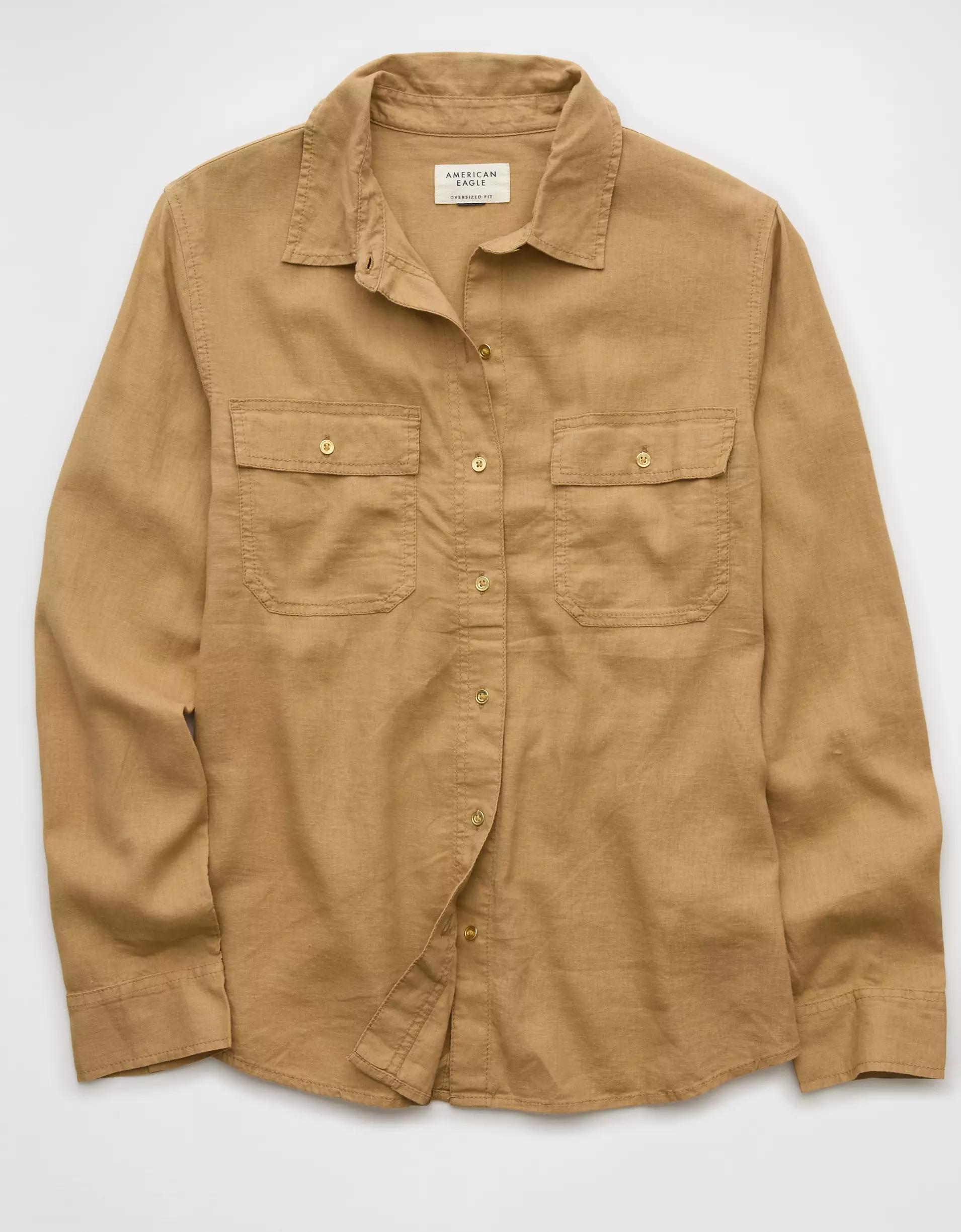 AE Weekend Vibes Linen-Blend Long-Sleeve Button-Up Shirt Product Image
